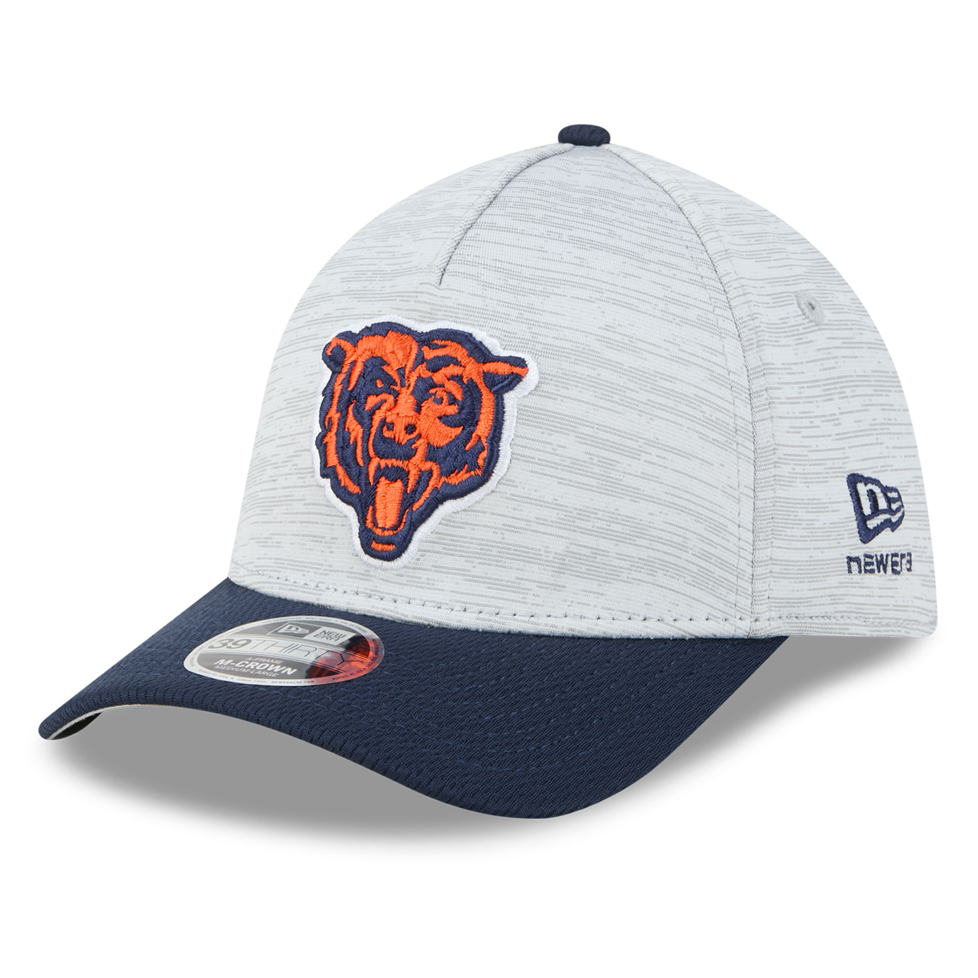 New Era Men's Gray/Navy Chicago Bears Tech M-Crown A-Frame 39THIRTY Flex Hat - Gray, Navy