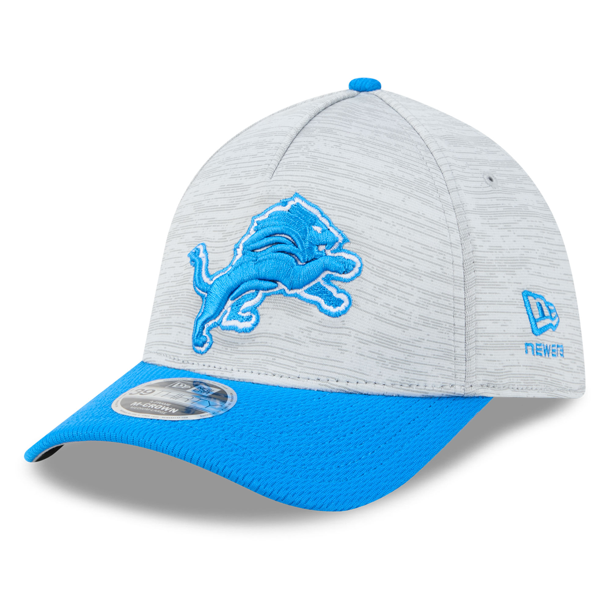 Men's New Era Gray/Blue Detroit Lions Tech 39THIRTY M-Crown A-Frame Stretch Hat