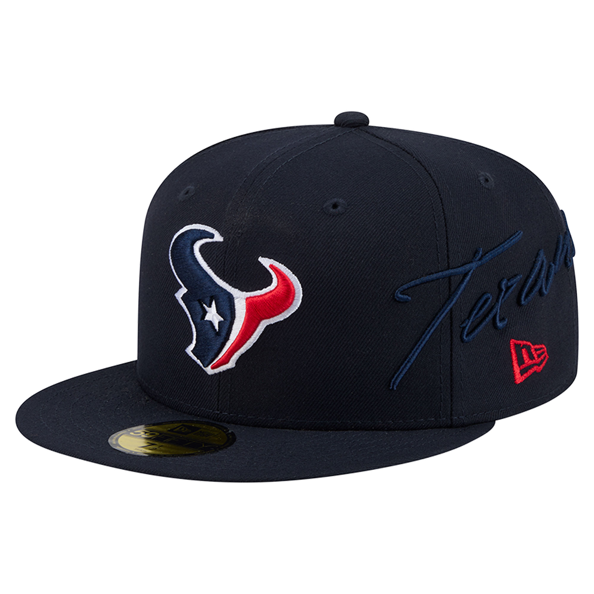 Men's New Era Navy Houston Texans Side Script 59FIFTY Fitted Hat