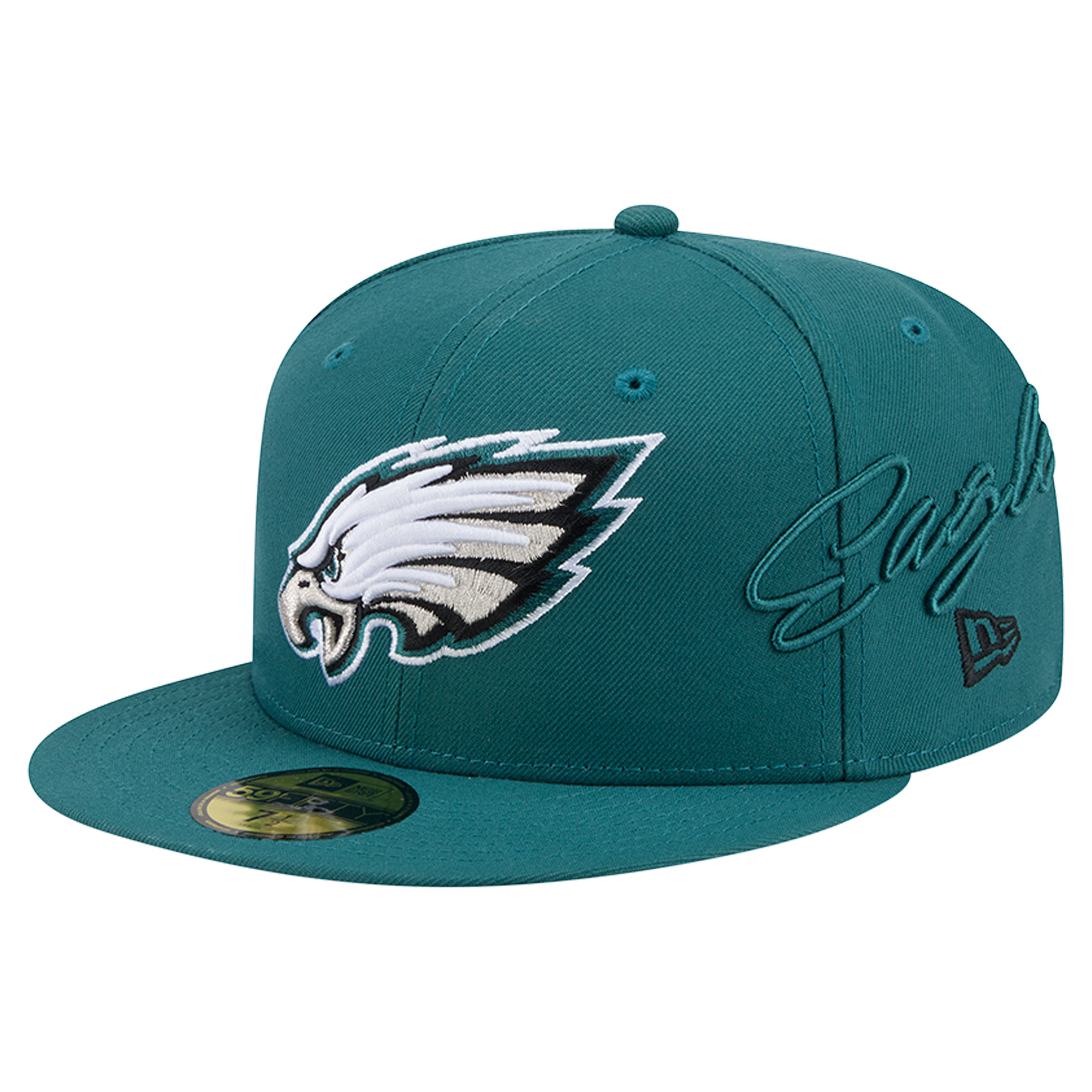 Men's New Era Midnight Green Philadelphia Eagles Side Script 59FIFTY Fitted Hat