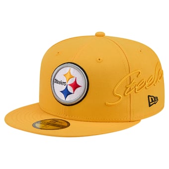 Men's New Era Gold Pittsburgh Steelers Side Script 59FIFTY Fitted Hat