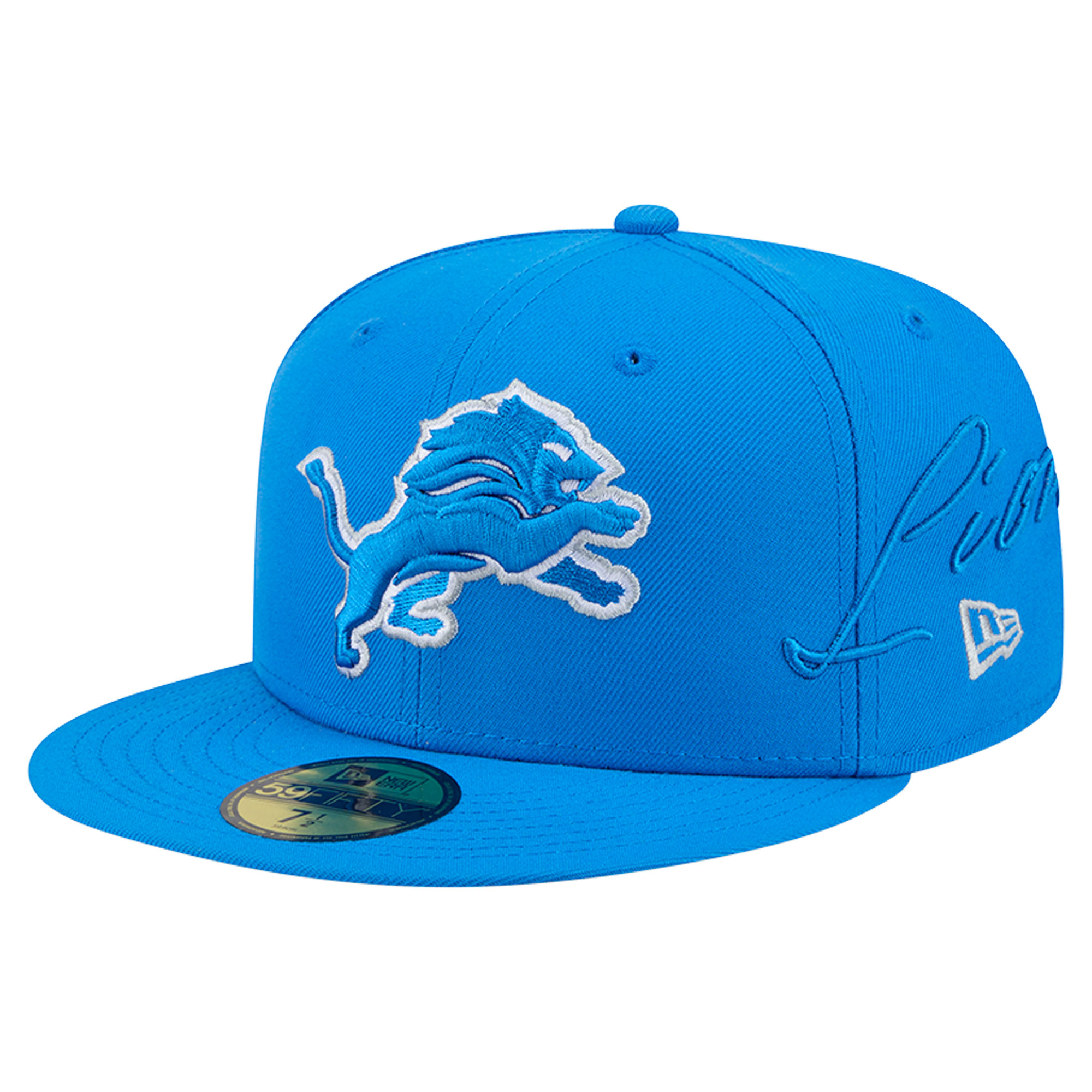 Men's New Era Blue Detroit Lions Side Script 59FIFTY Fitted Hat