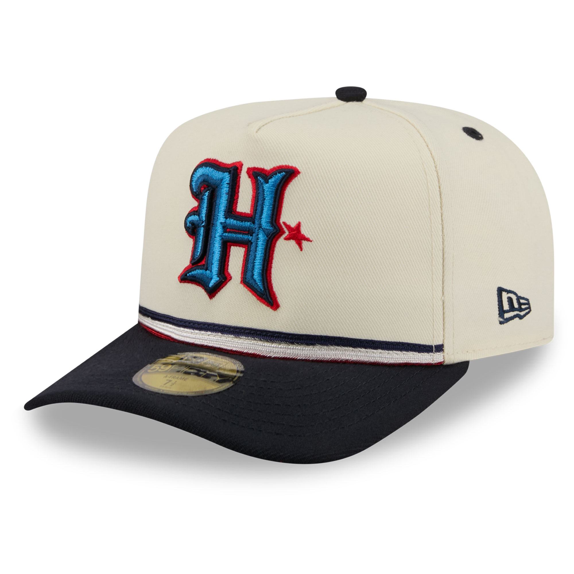 Men's New Era Cream/Navy Houston Texans H-Town Vintage A-Frame 59FIFTY Fitted Hat