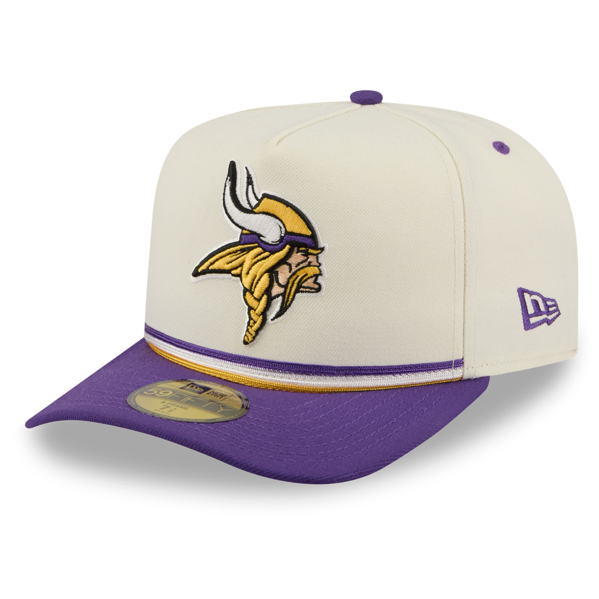 Men's New Era Cream/Purple Minnesota Vikings Vintage A-Frame 59FIFTY Fitted Hat