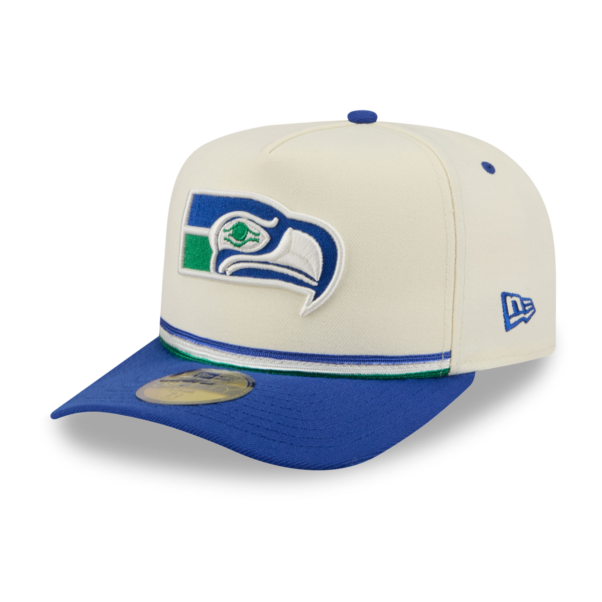 New Era Men's Cream/Royal Seattle Seahawks Throwback A-Frame 59FIFTY Fitted Hat - Cream, Royal