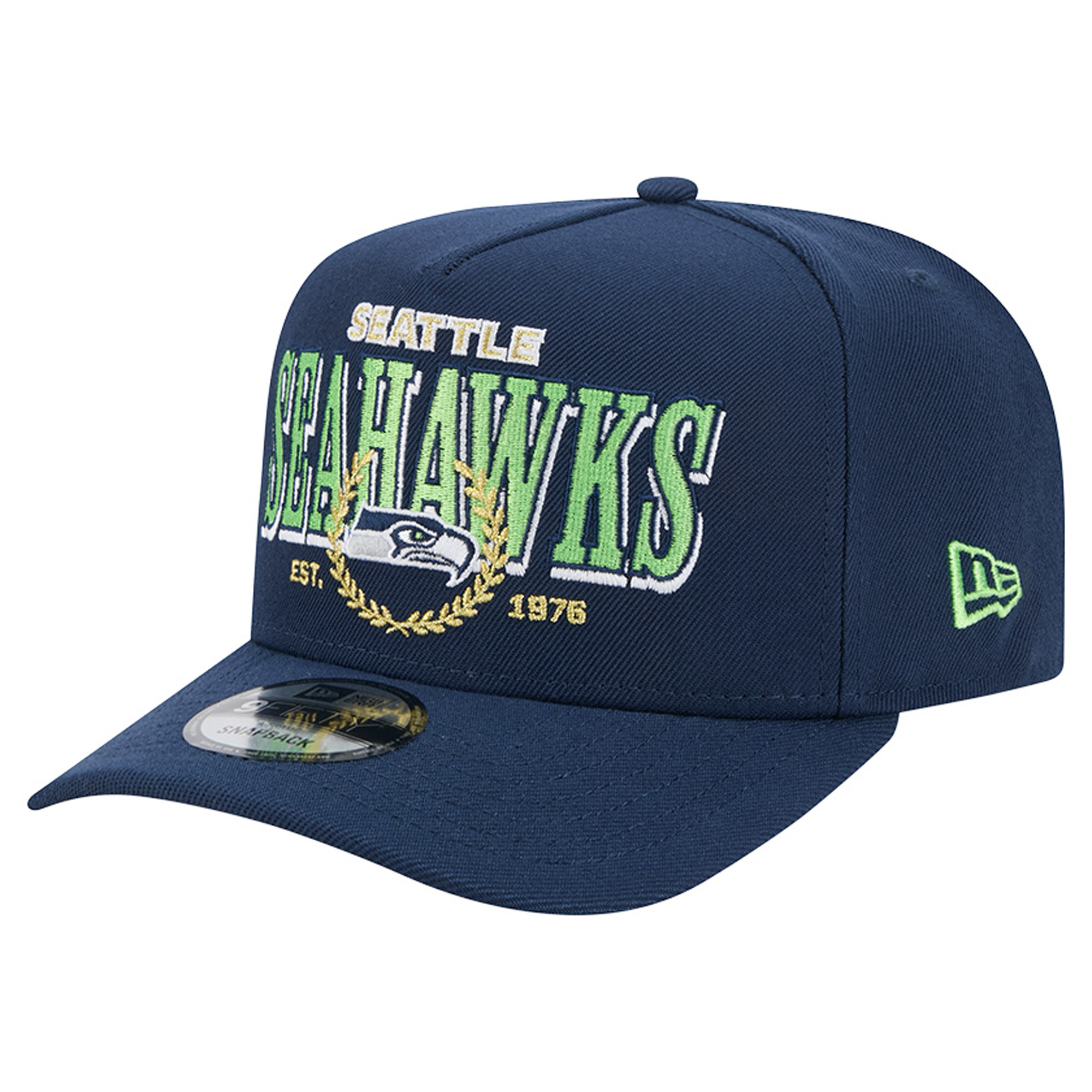 Men's New Era College Navy Seattle Seahawks Laurel A-Frame 9FIFTY Snapback Hat