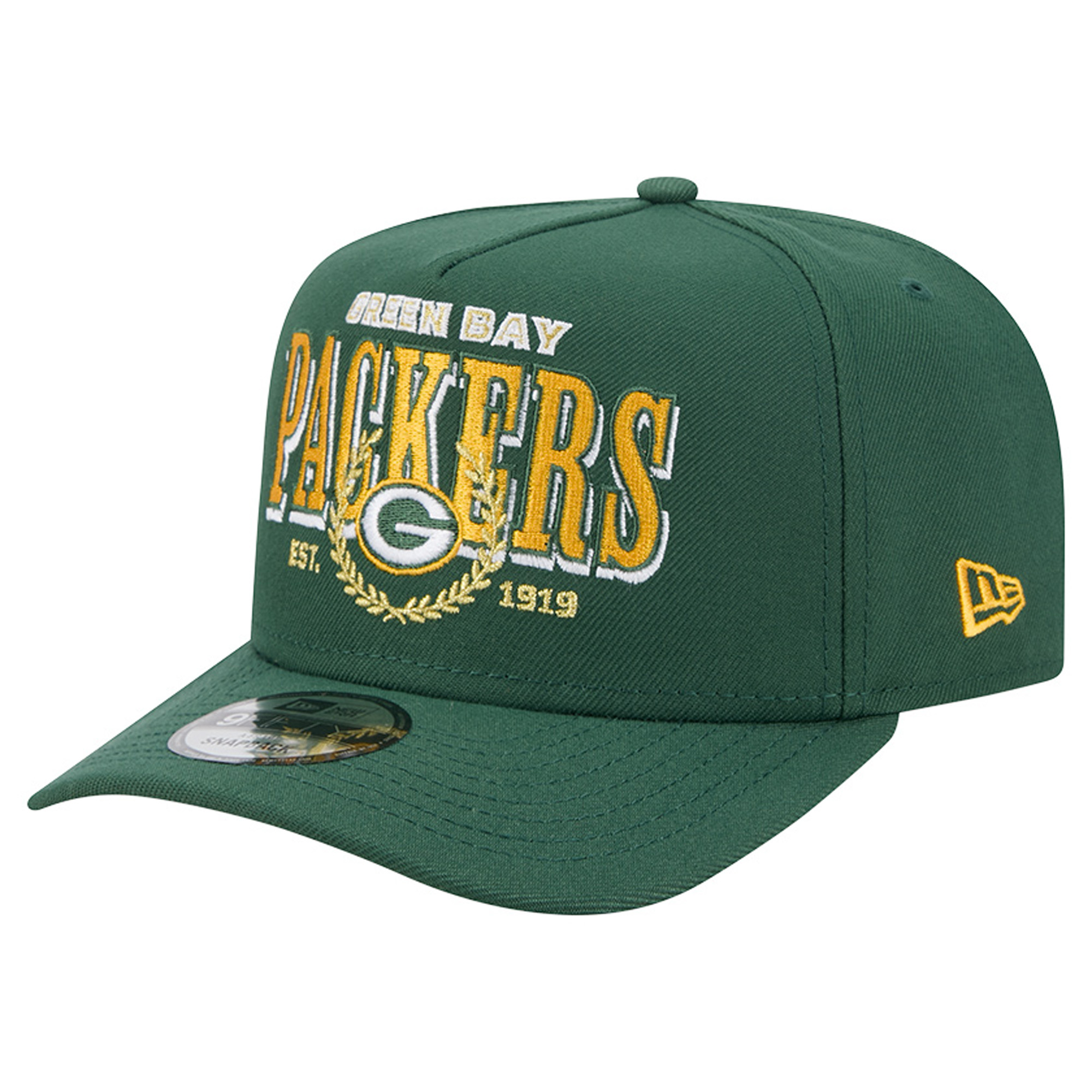 Men's New Era Green Green Bay Packers Laurel A-Frame 9FIFTY Snapback Hat