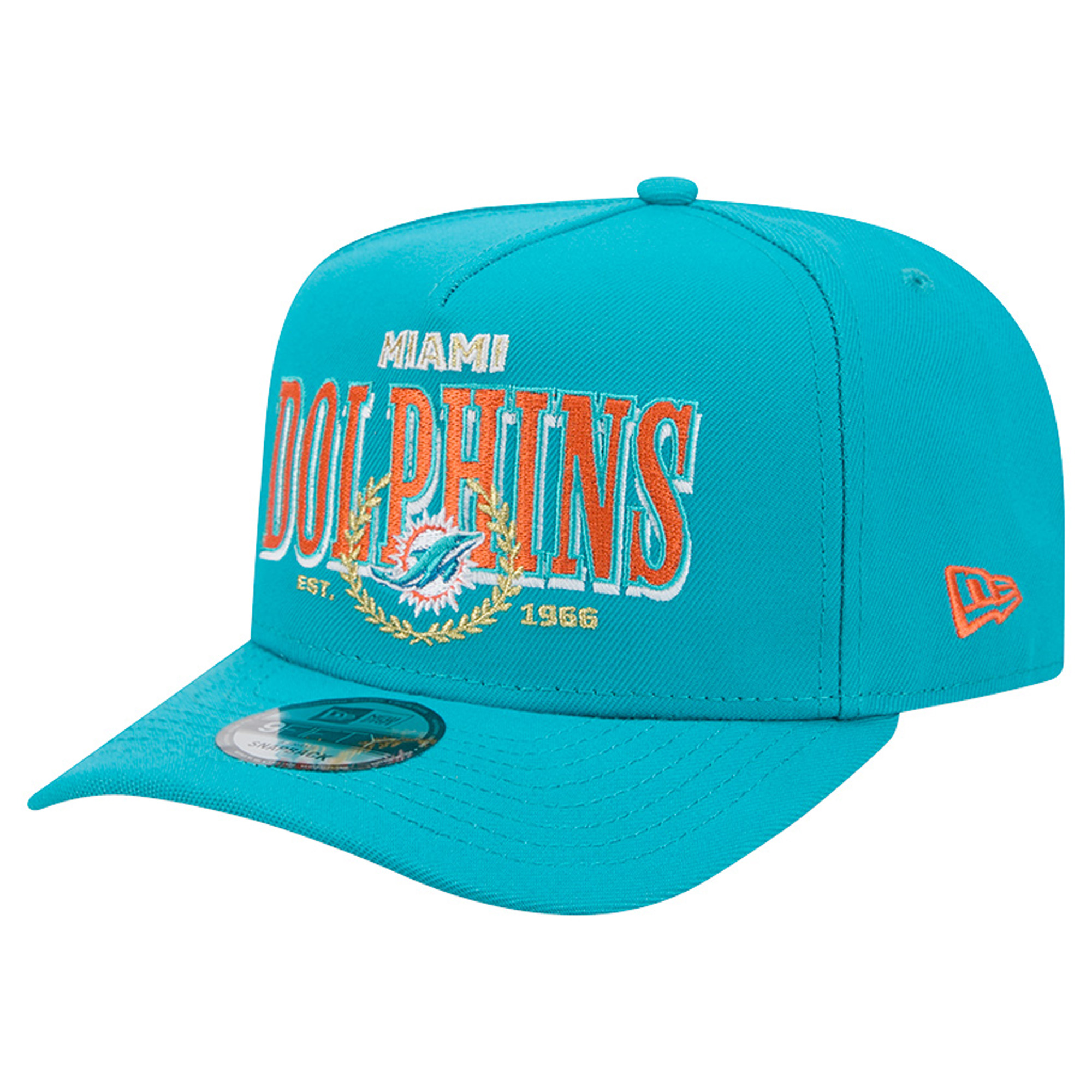Men's New Era Aqua Miami Dolphins Laurel A-Frame 9FIFTY Snapback Hat