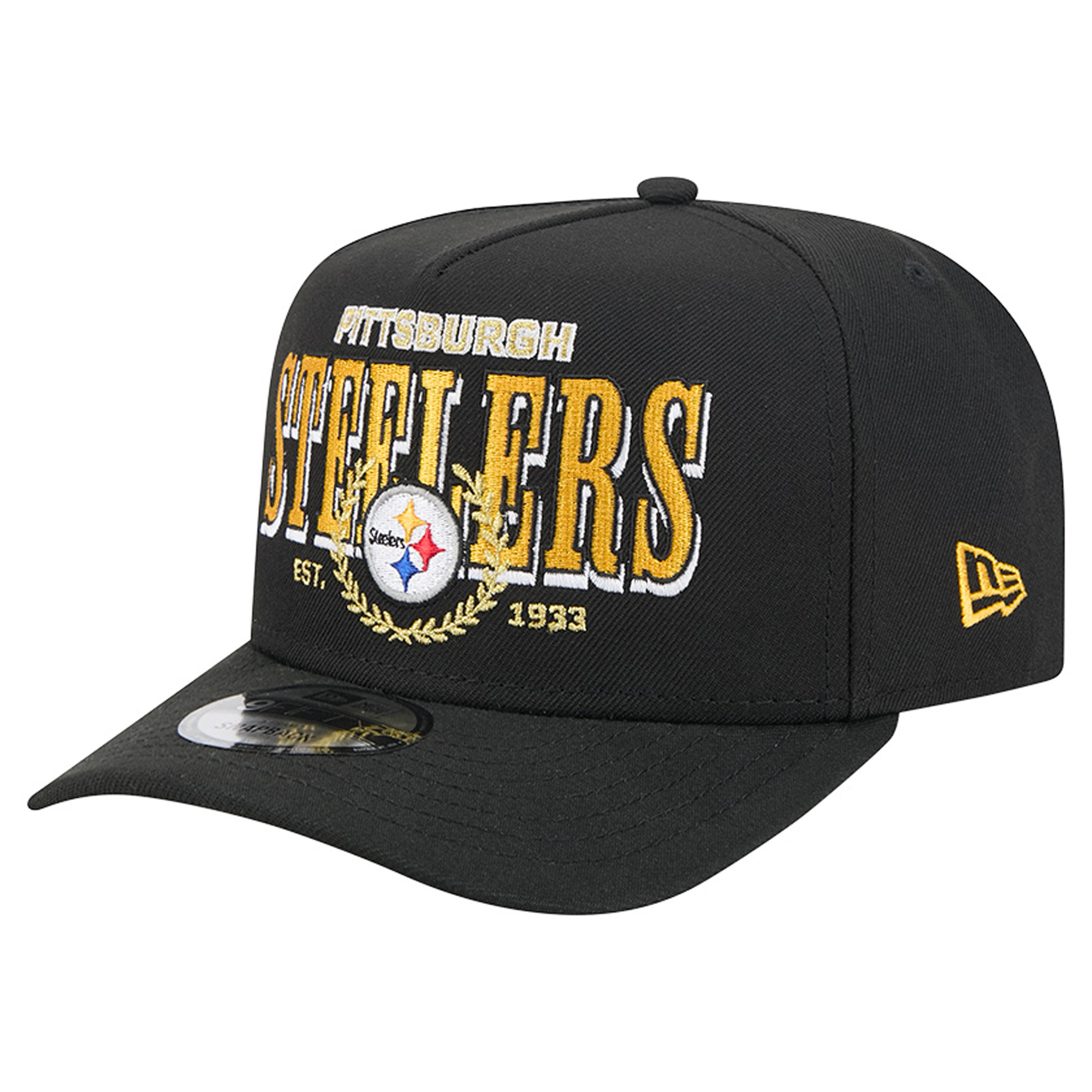 Men's New Era Black Pittsburgh Steelers Laurel A-Frame 9FIFTY Snapback Hat