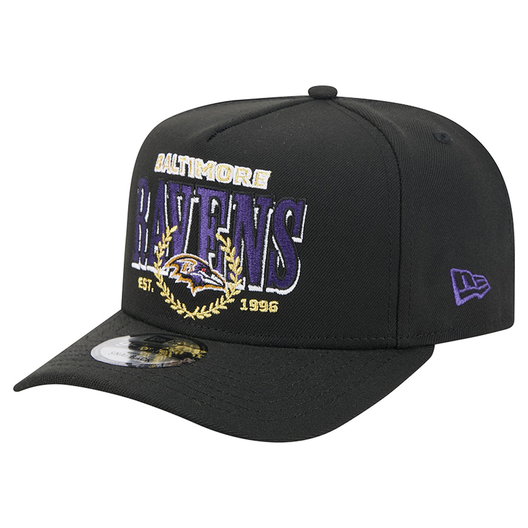 Men's New Era Black Baltimore Ravens Laurel A-Frame 9FIFTY Snapback Hat