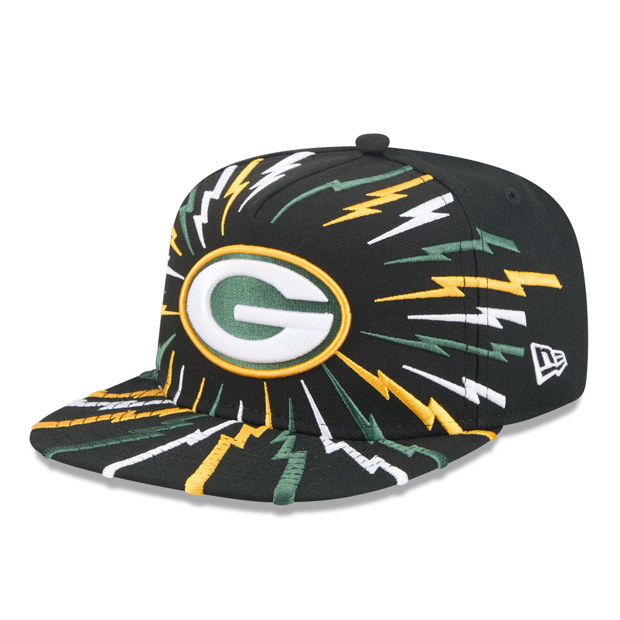 Men's New Era Black Green Bay Packers Bolt A-Frame 9FIFTY Snapback Hat