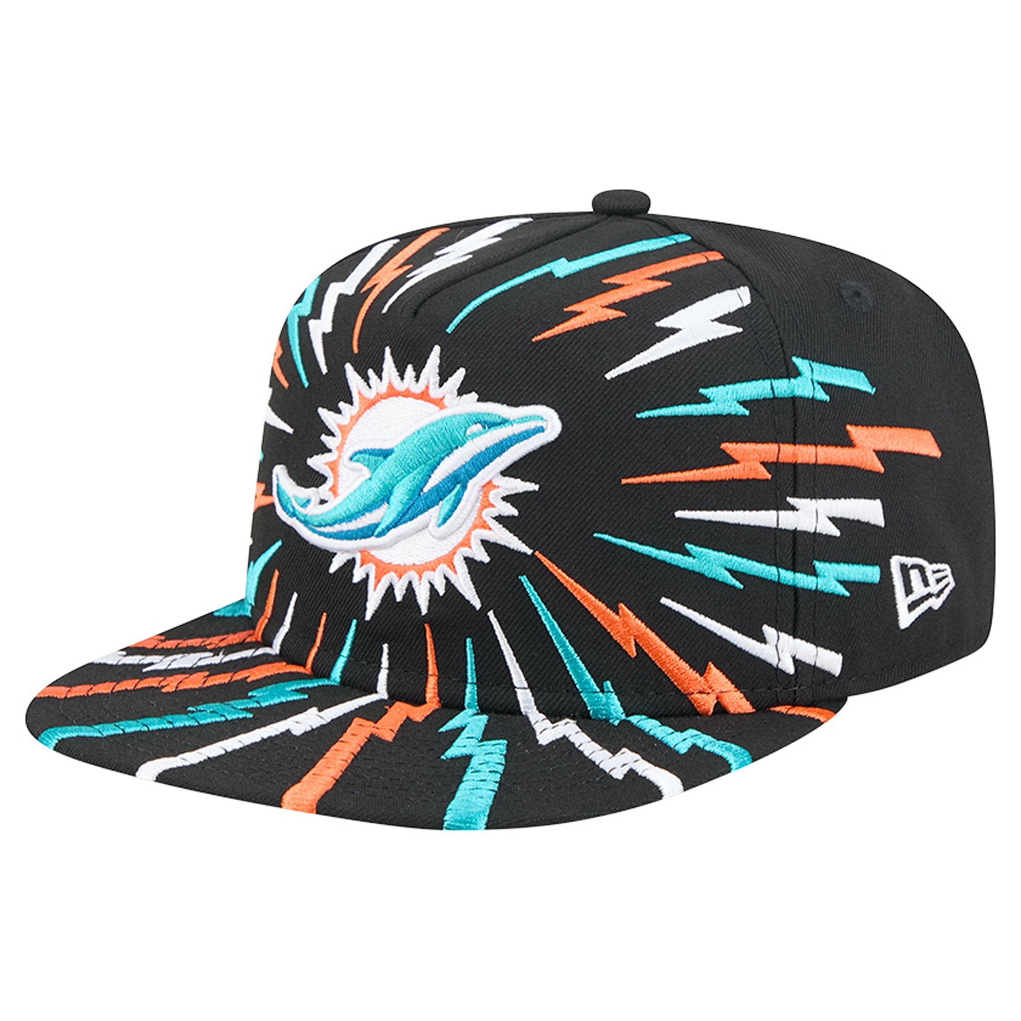 Men's New Era Black Miami Dolphins Bolt A-Frame 9FIFTY Snapback Hat