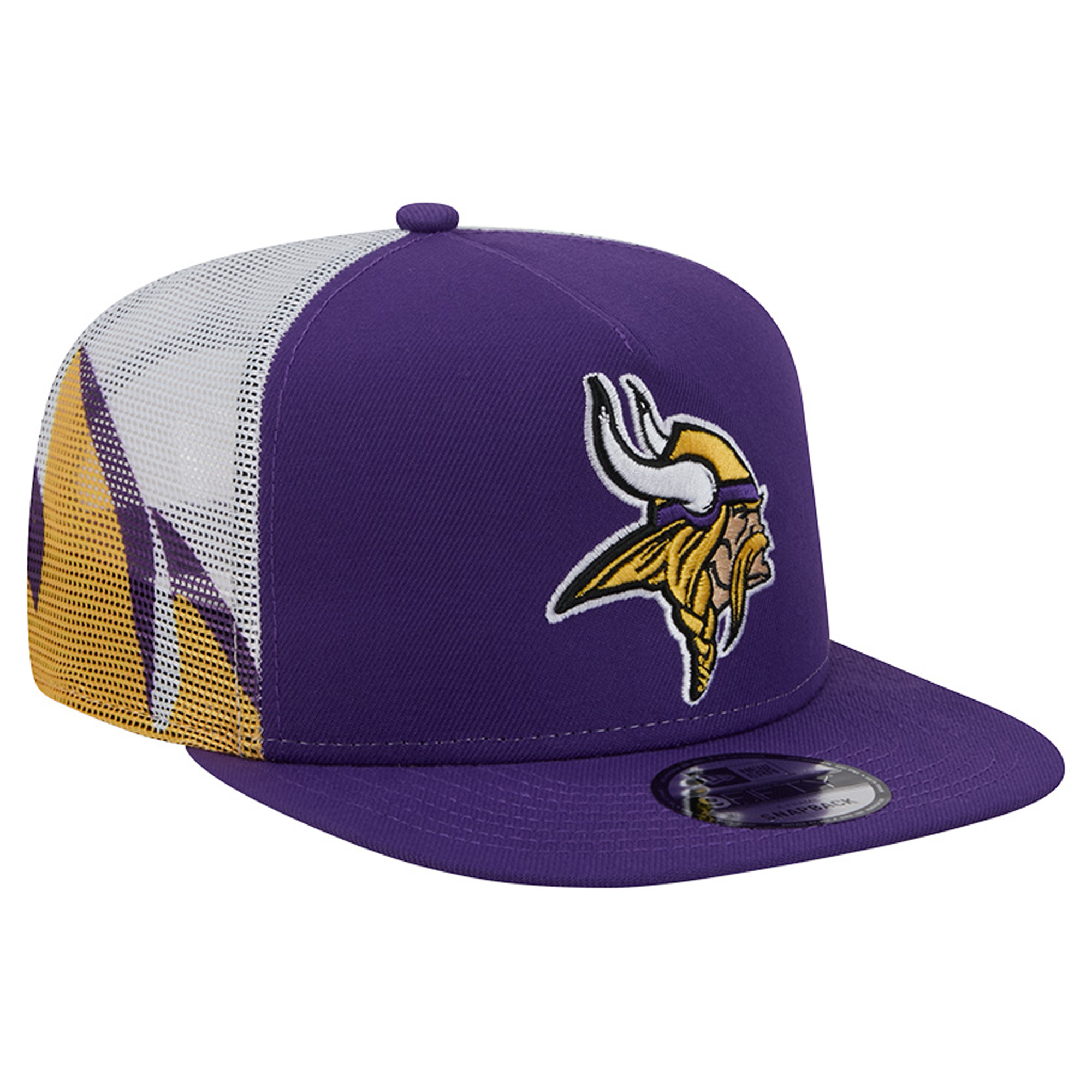 Men's New Era Purple/Gold Minnesota Vikings Mesh A-Frame 9FIFTY Snapback Trucker Hat