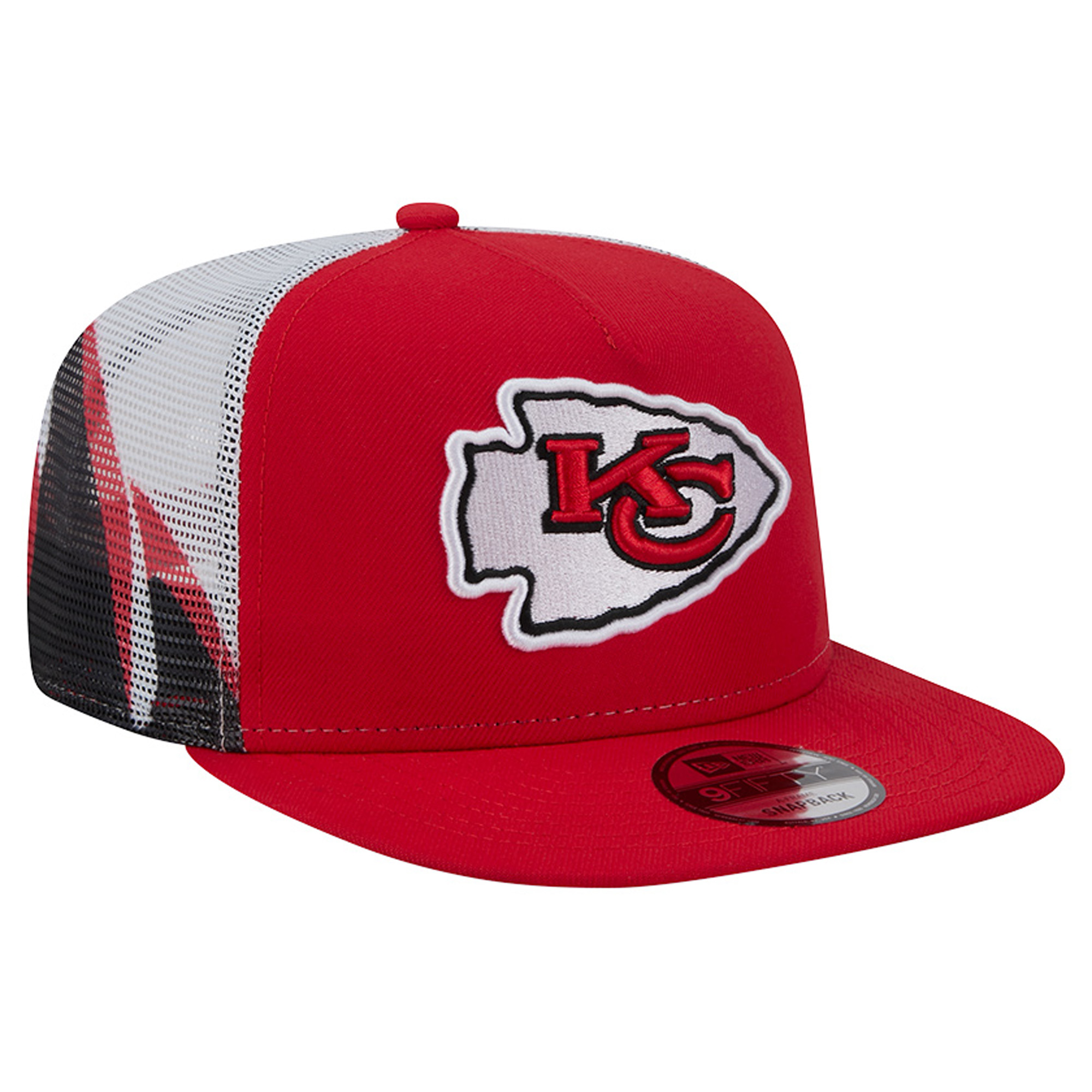 Men's New Era Red/Black Kansas City Chiefs Mesh A-Frame 9FIFTY Snapback Trucker Hat