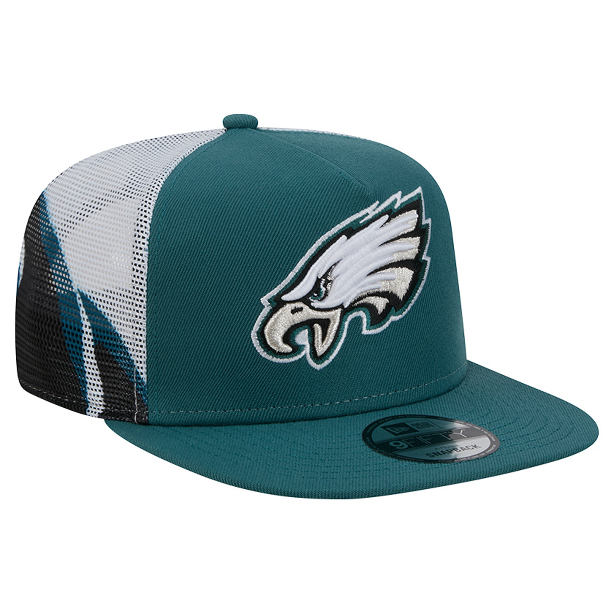Men's New Era Midnight Green/Black Philadelphia Eagles Mesh A-Frame 9FIFTY Snapback Trucker Hat