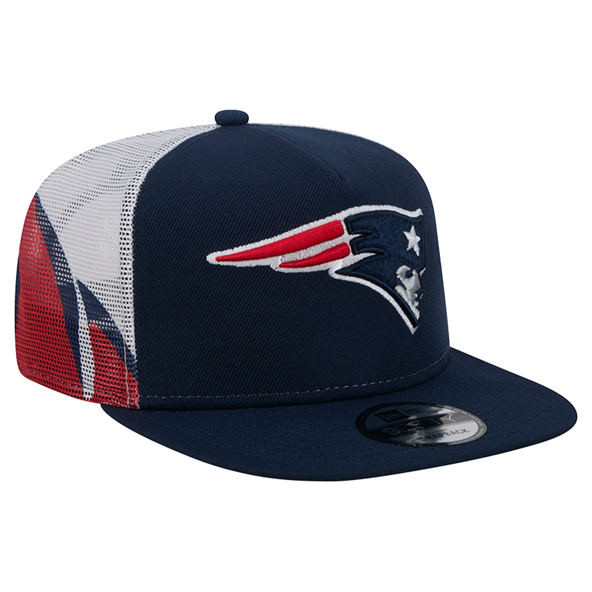 Men's New Era Navy/Red New England Patriots Mesh A-Frame 9FIFTY Snapback Trucker Hat