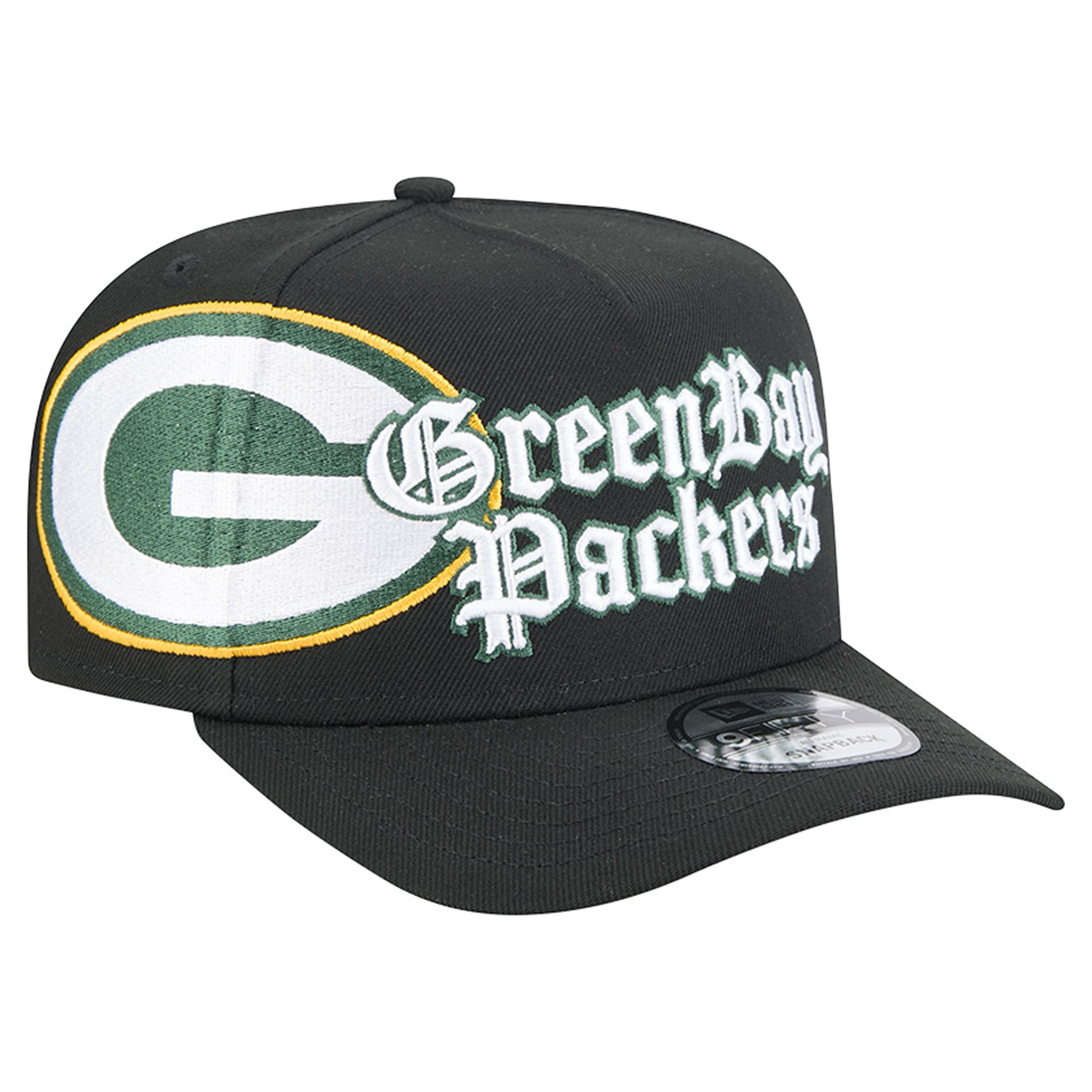 Men's New Era Black Green Bay Packers Proud A-Frame 9FIFTY Snapback Hat