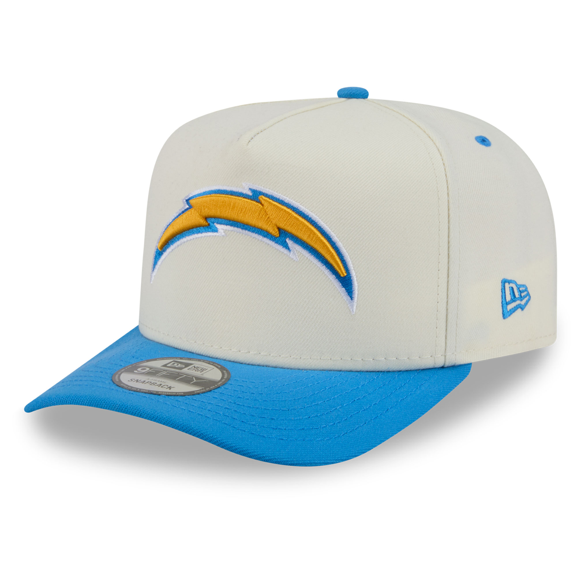 Men's New Era Cream/Powder Blue Los Angeles Chargers Rear Wordmark A-Frame 9FIFTY Snapback Hat