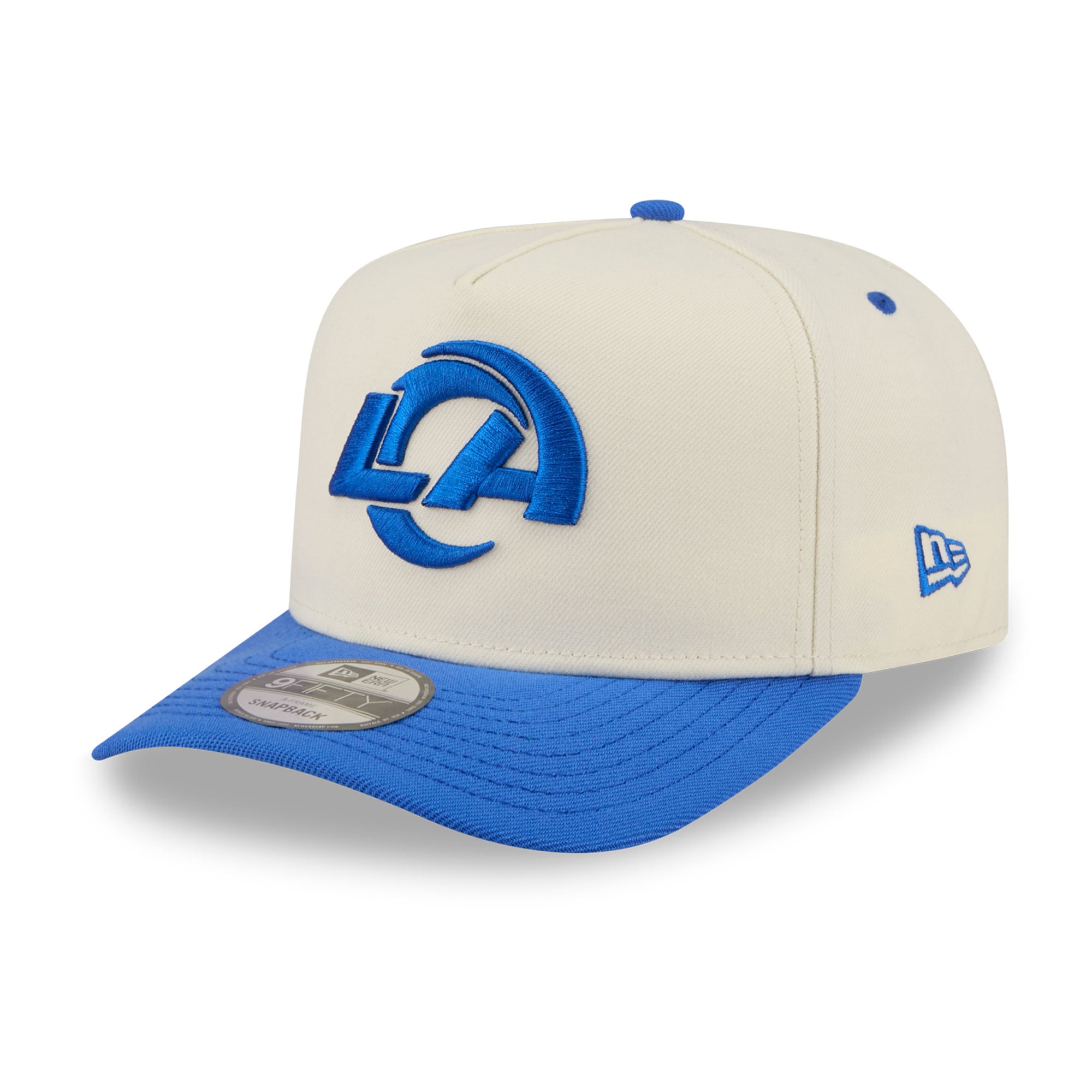 Men's New Era Cream/Royal Los Angeles Rams Rear Wordmark A-Frame 9FIFTY Snapback Hat