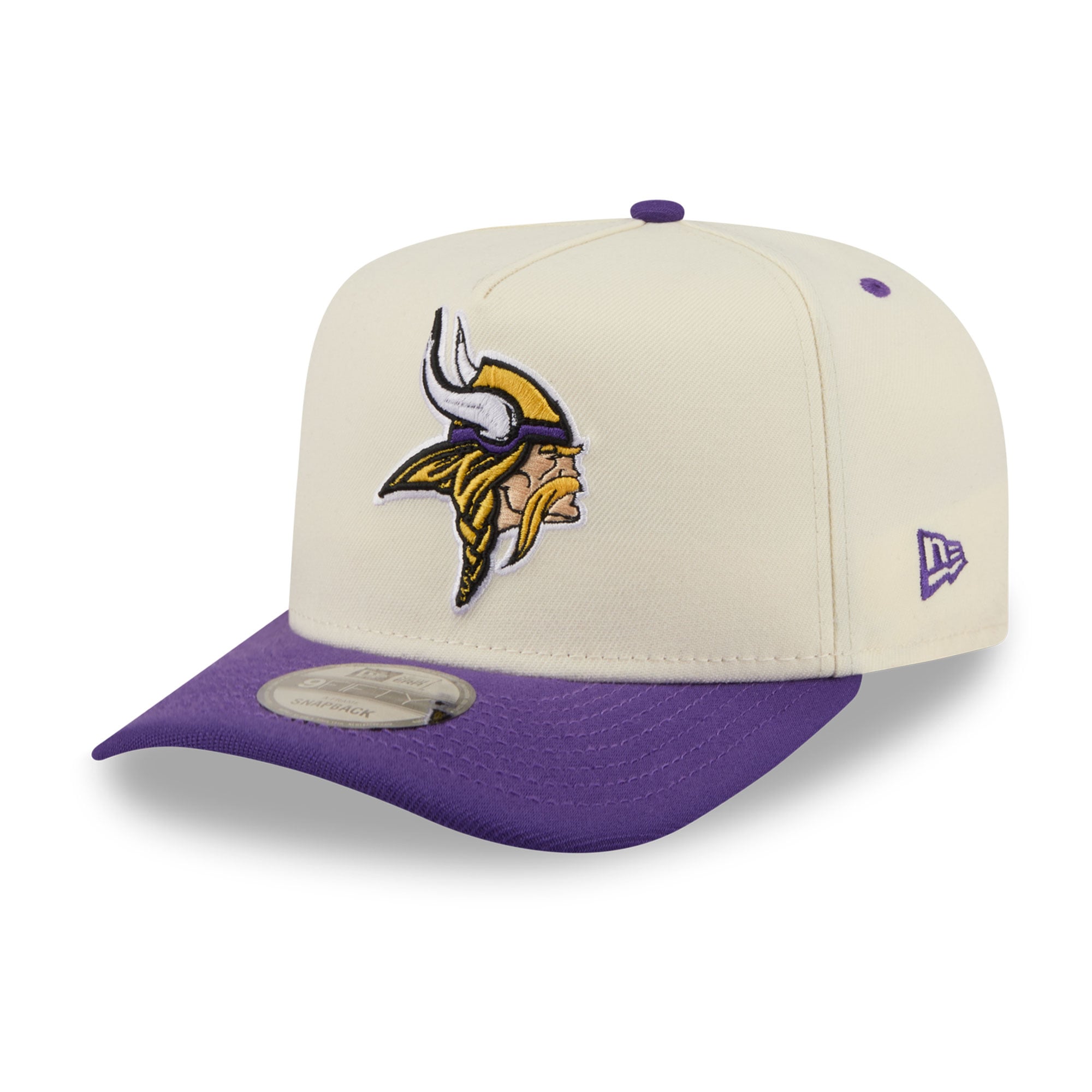 Men's New Era Cream/Purple Minnesota Vikings Rear Wordmark A-Frame 9FIFTY Snapback Hat