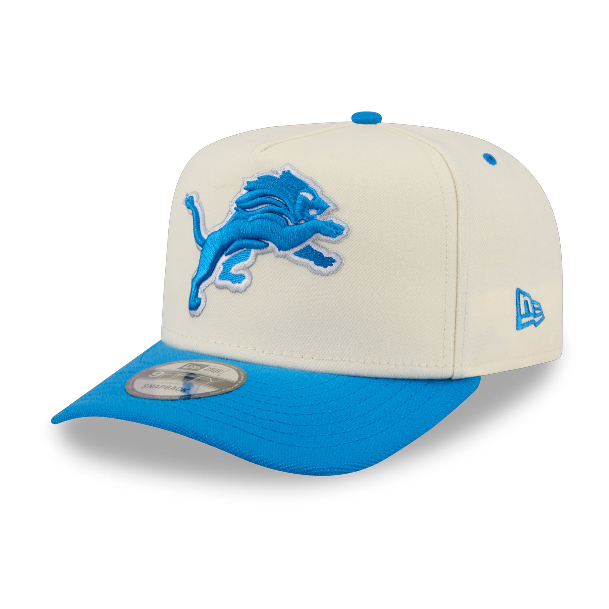 Men's New Era Cream/Blue Detroit Lions Rear Wordmark A-Frame 9FIFTY Snapback Hat