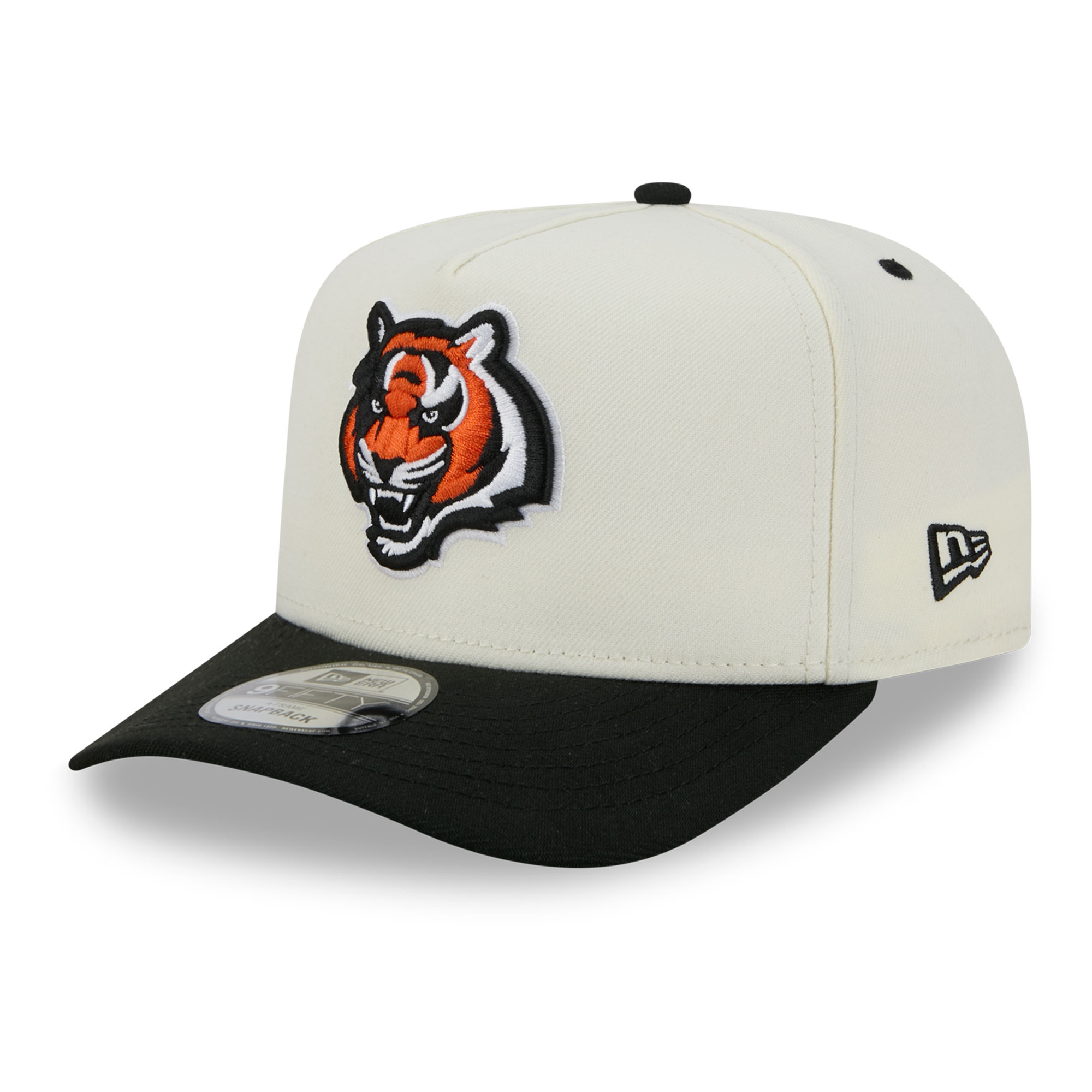Men's New Era Cream/Black Cincinnati Bengals Rear Wordmark A-Frame 9FIFTY Snapback Hat