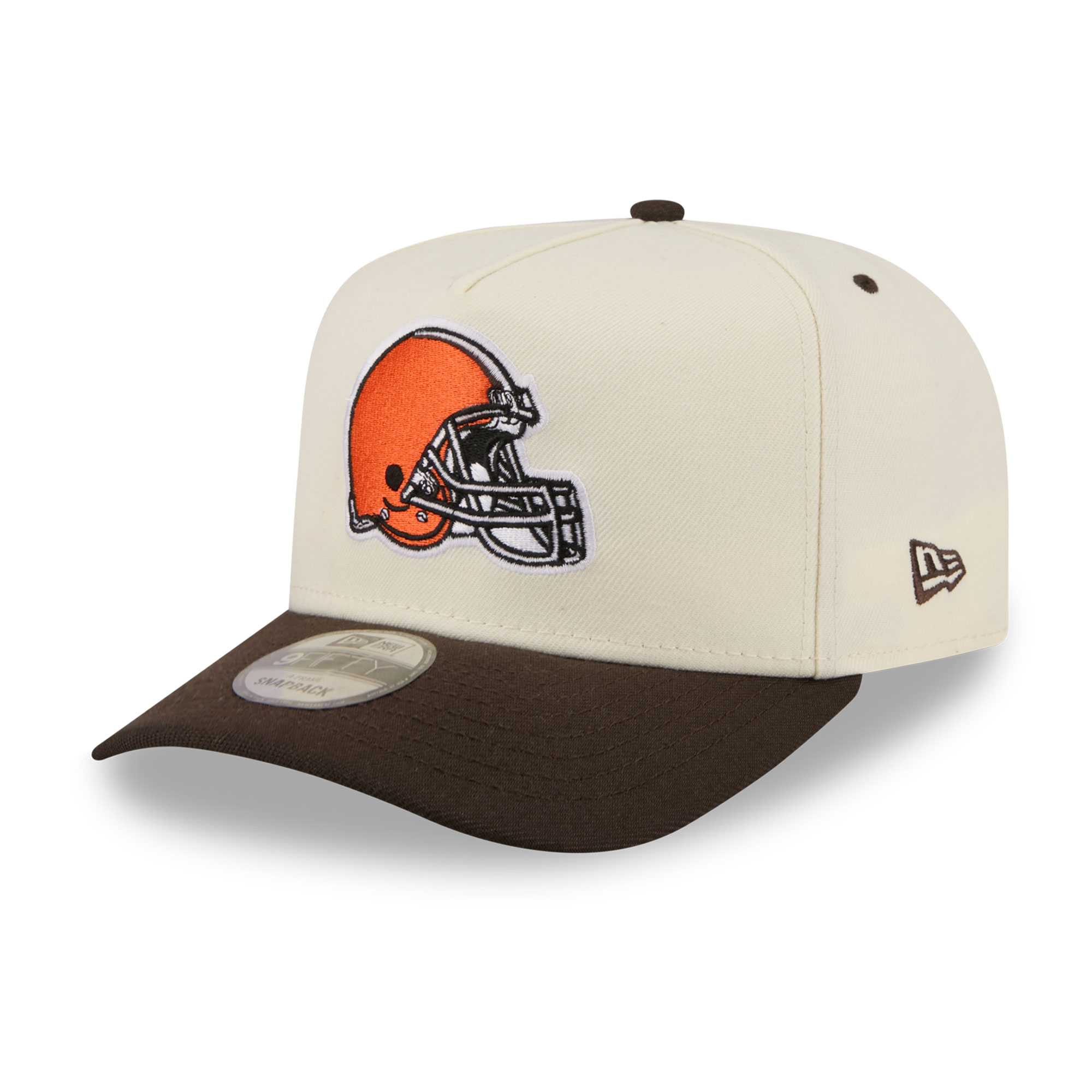 Men's New Era Cream/Brown Cleveland Browns Rear Wordmark A-Frame 9FIFTY Snapback Hat