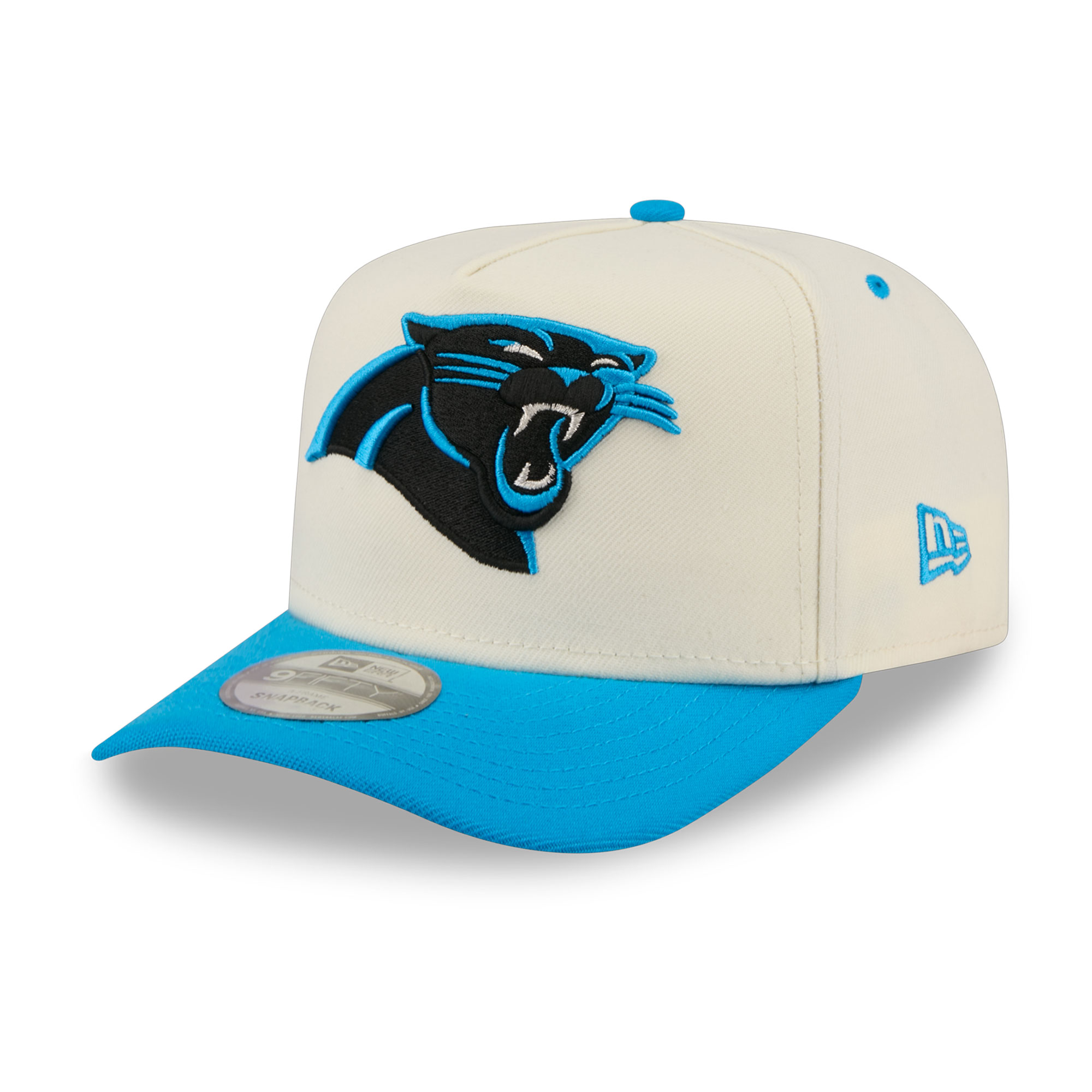 Men's New Era Cream/Blue Carolina Panthers Rear Wordmark A-Frame 9FIFTY Snapback Hat