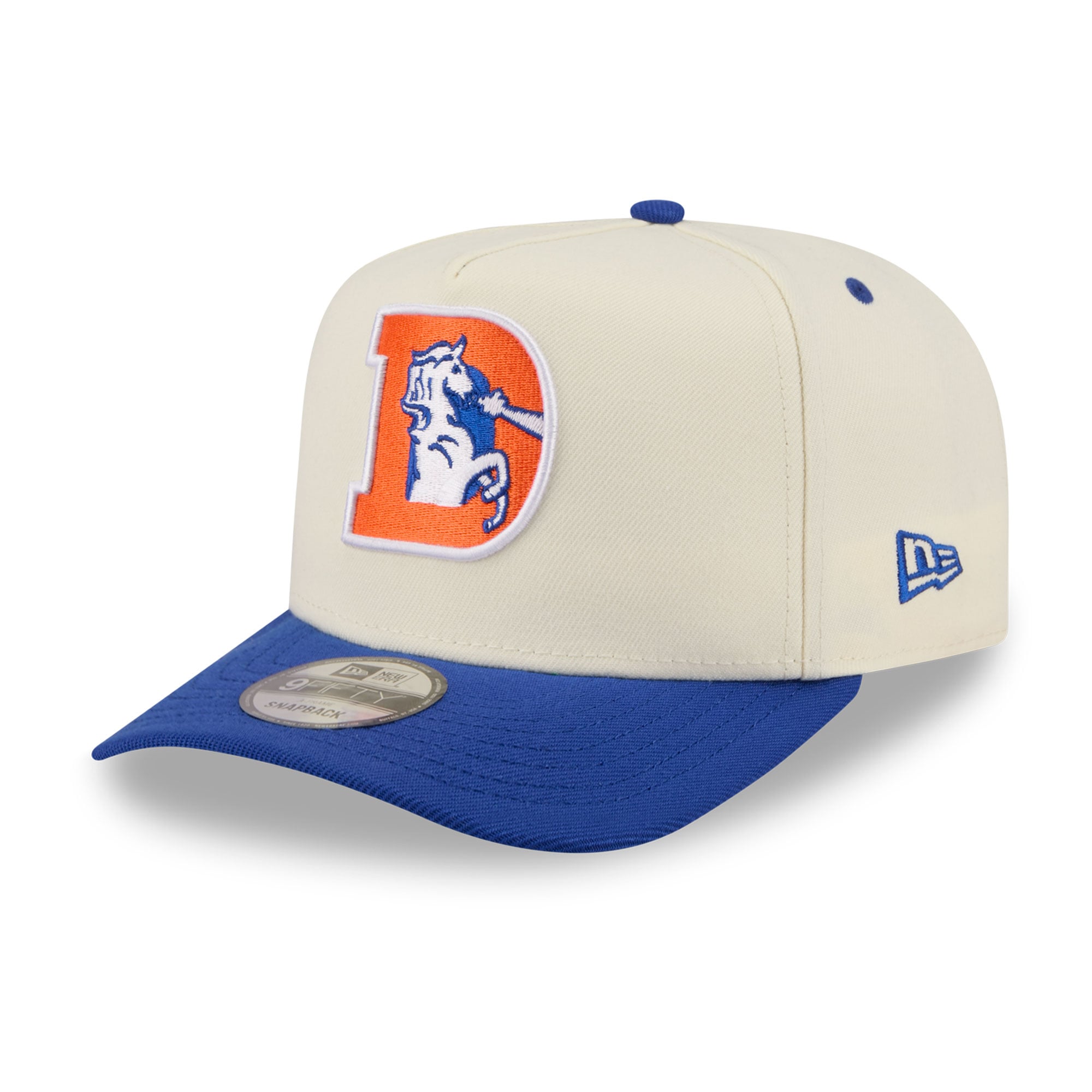 Men's New Era Cream/Royal Denver Broncos Rear Wordmark A-Frame 9FIFTY Snapback Hat
