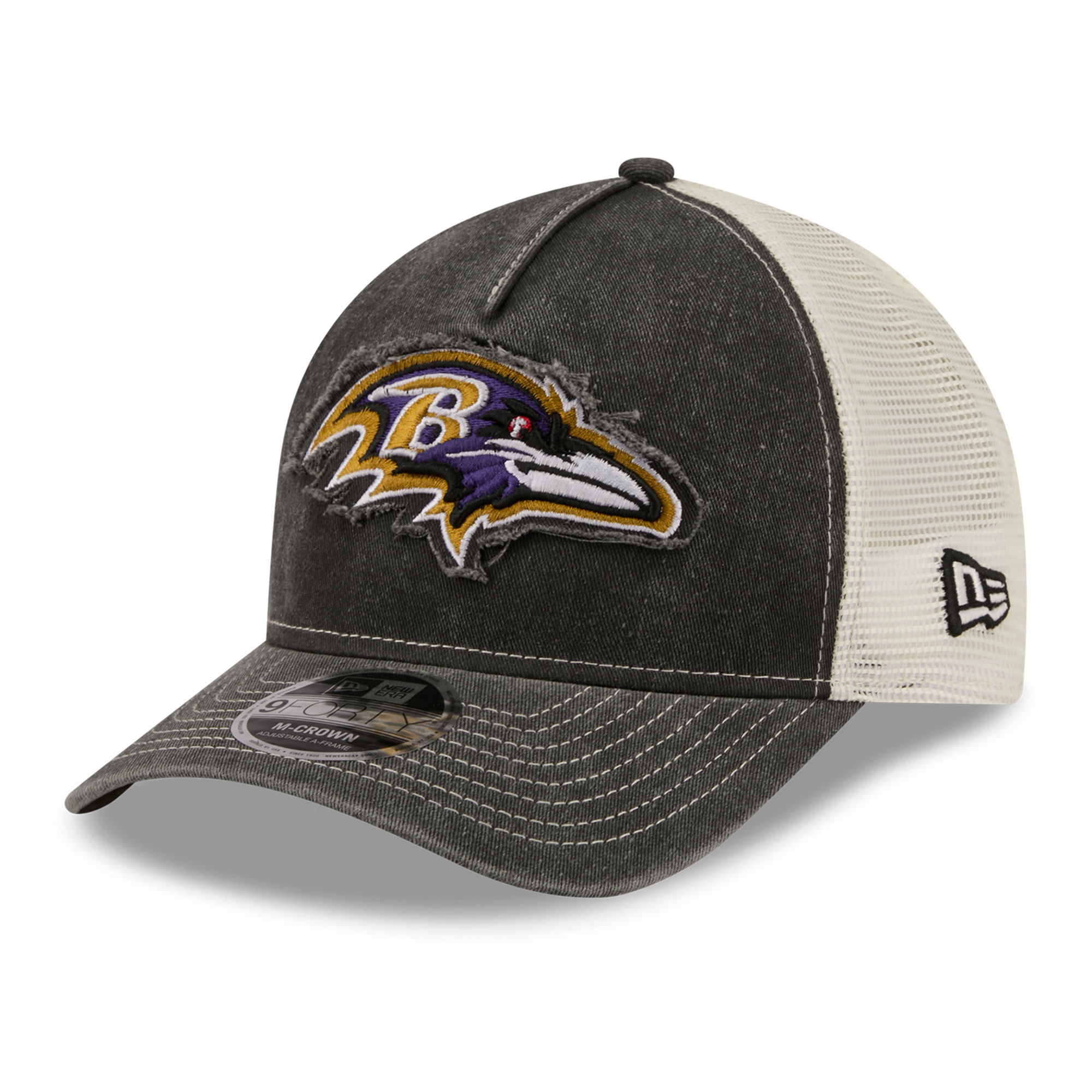 Men's New Era  Black Baltimore Ravens Fan 9FORTY A-Frame Trucker Adjustable Hat