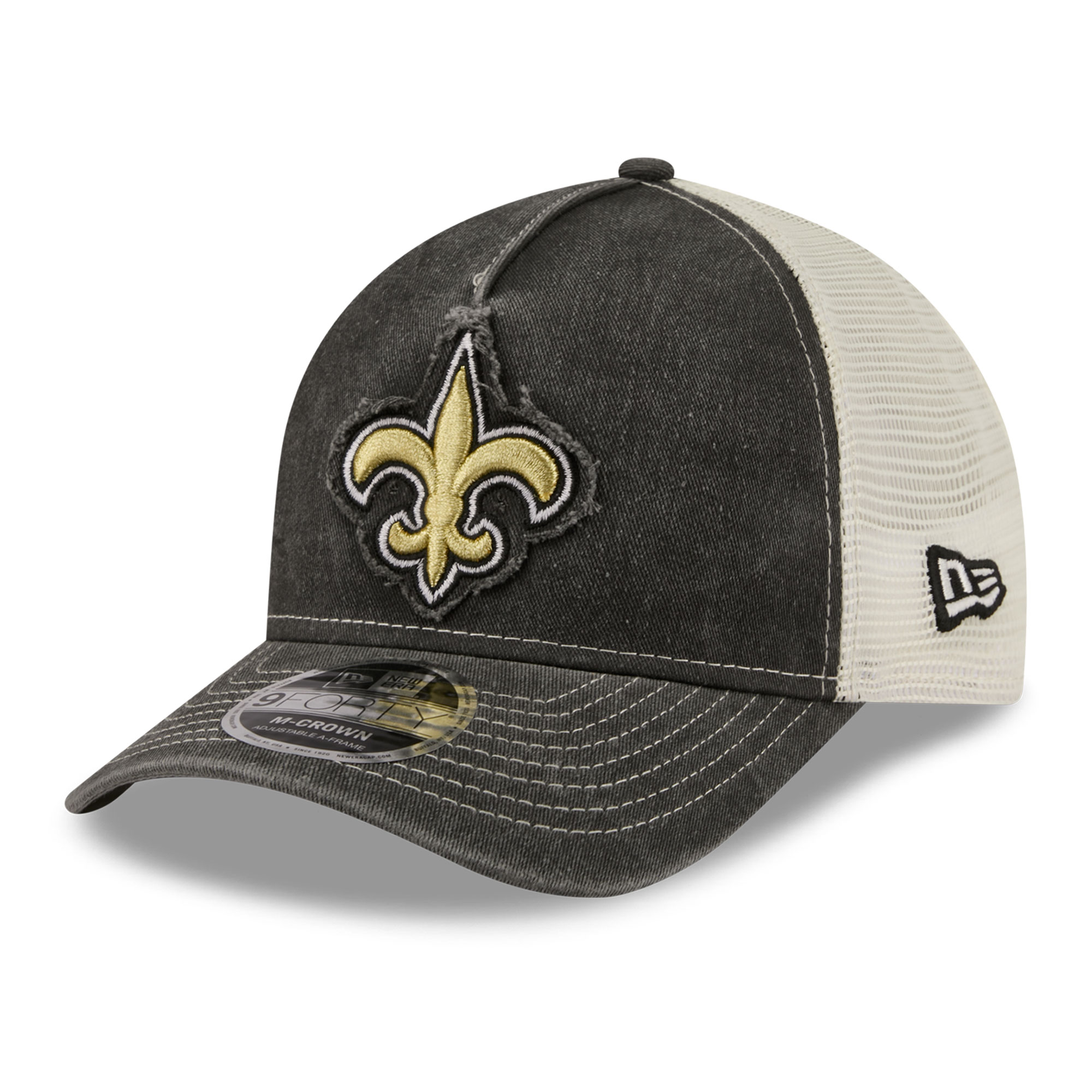 Men's New Era  Black New Orleans Saints Fan 9FORTY A-Frame Trucker Adjustable Hat