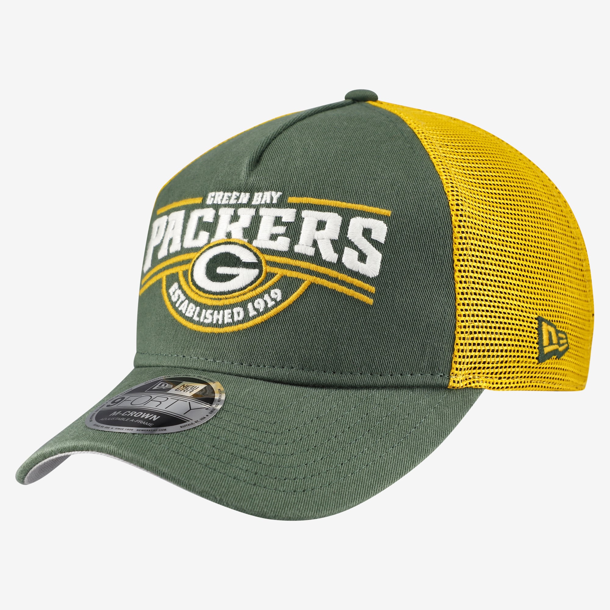 Men's New Era Green Green Bay Packers A-Frame 9FORTY Adjustable Hat