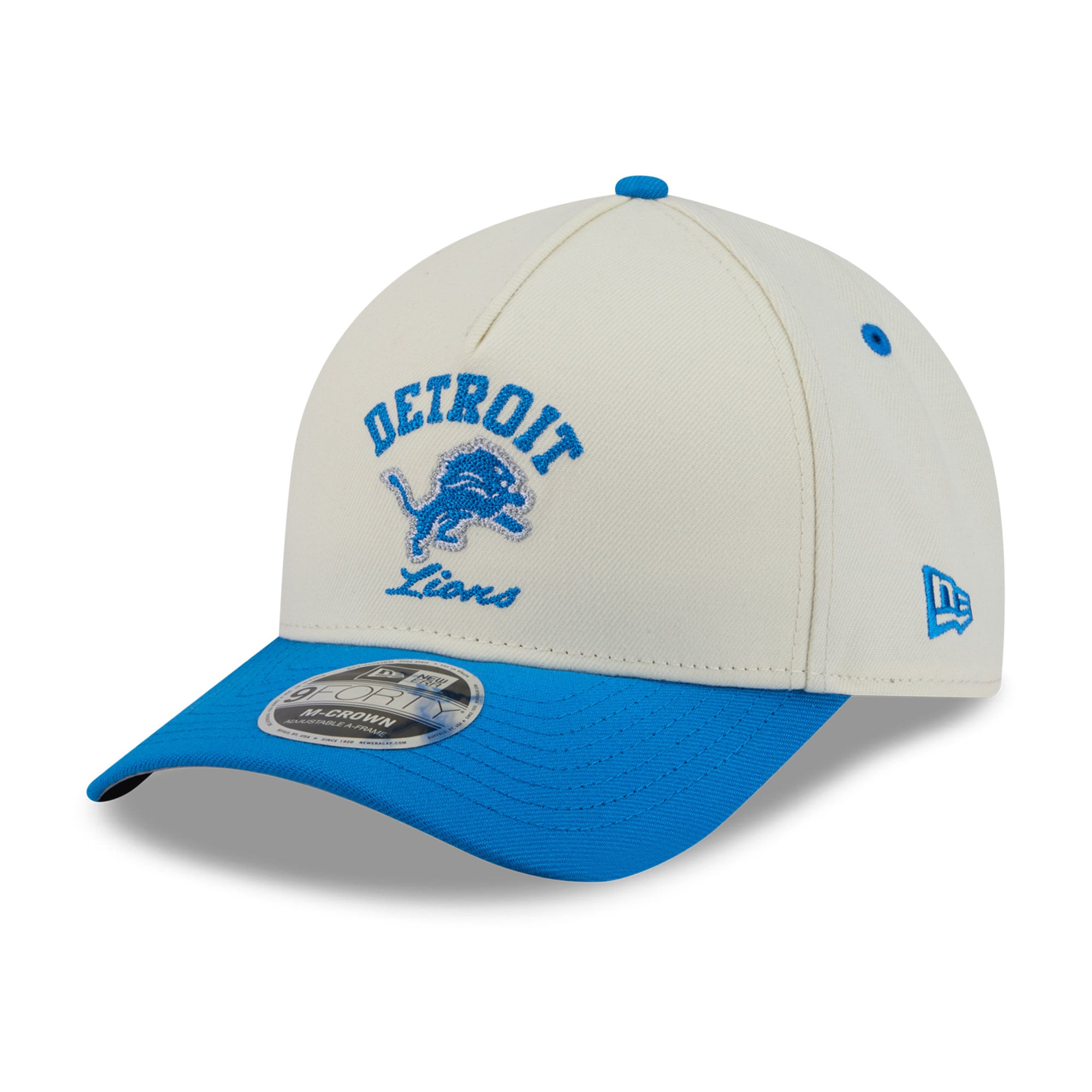 Men's New Era Cream/Blue Detroit Lions Arch 9FORTY A-Frame M-Crown Adjustable Hat