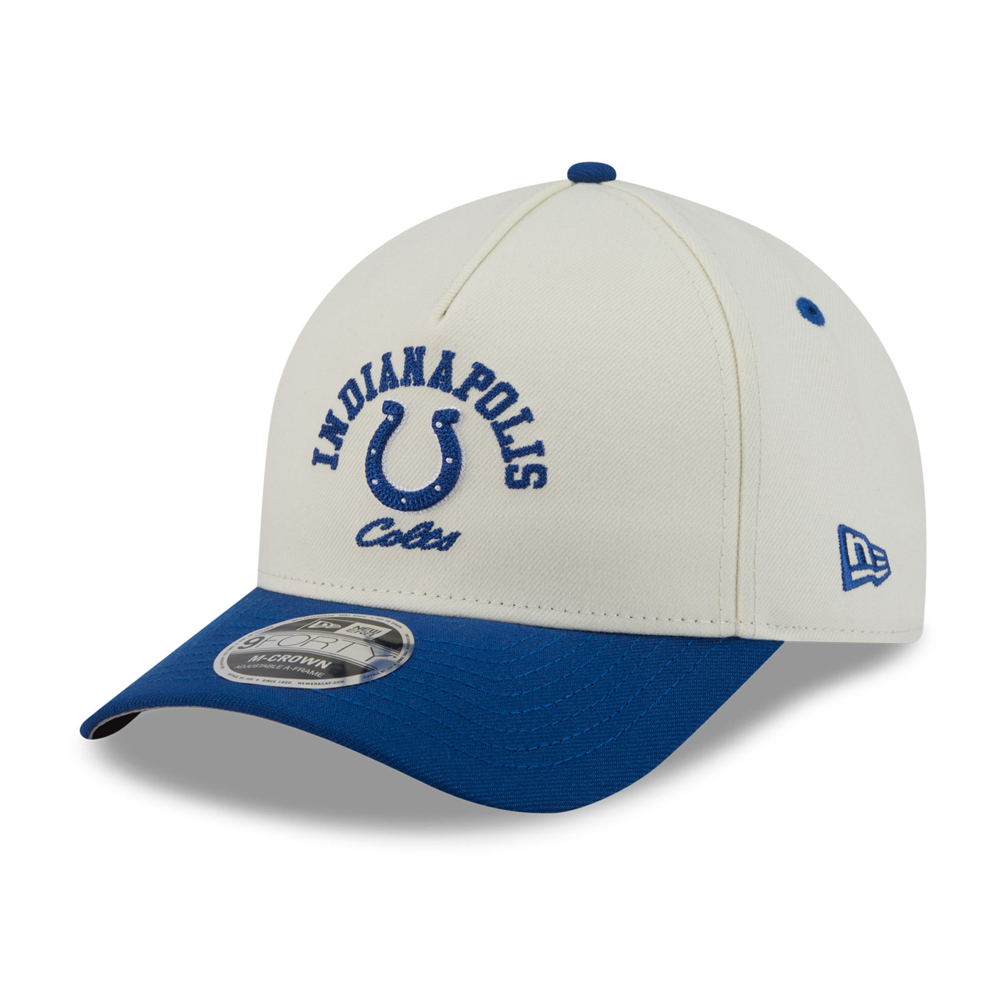 Men's New Era Cream/Royal Indianapolis Colts Arch 9FORTY A-Frame M-Crown Adjustable Hat