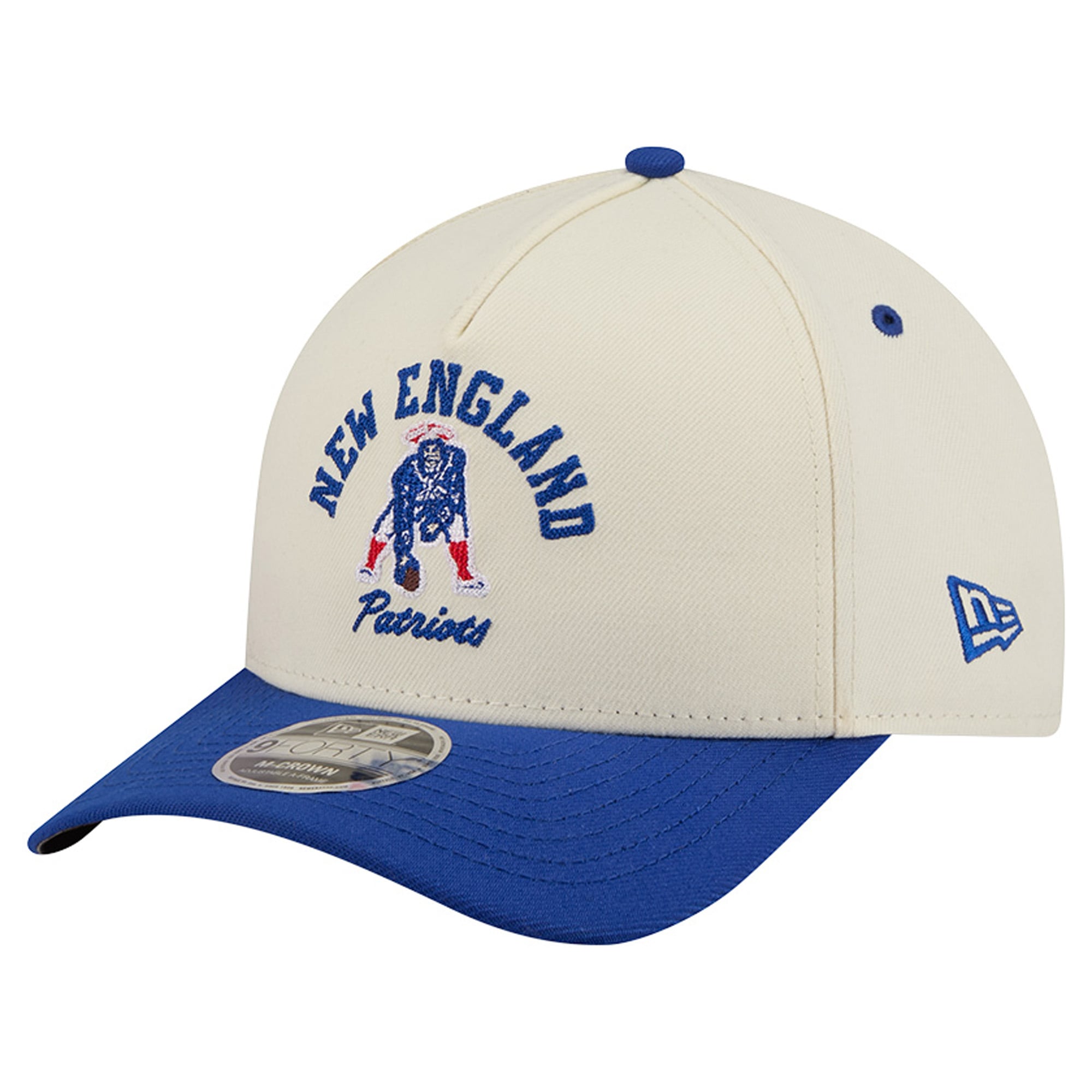 Men’s New Era Cream/Royal New England Patriots Throwback Arch 9FORTY A-Frame M-Crown Adjustable Hat Men’s New Era Cream/Royal New England Patriots Throwback Arch 9FORTY A-Frame M-Crown Adjustable Hat