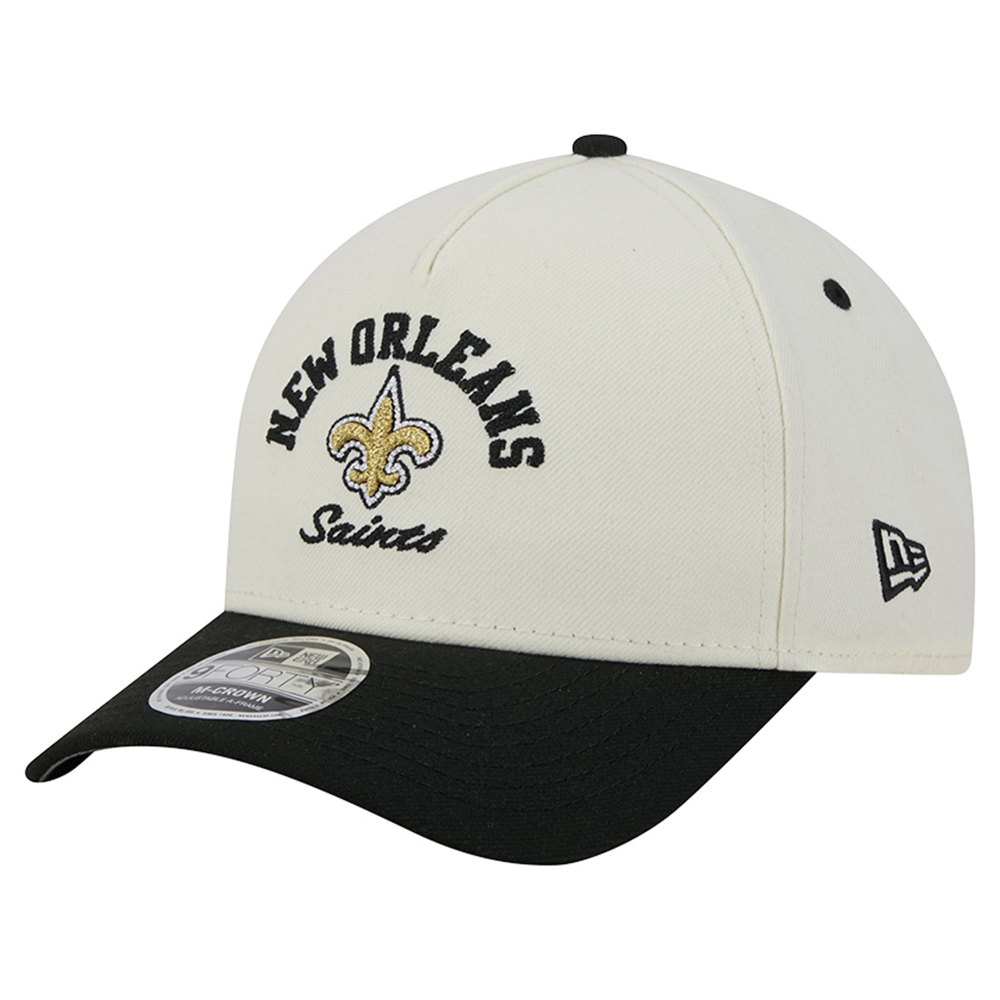Men's New Era Cream/Black New Orleans Saints Arch 9FORTY A-Frame M-Crown Adjustable Hat