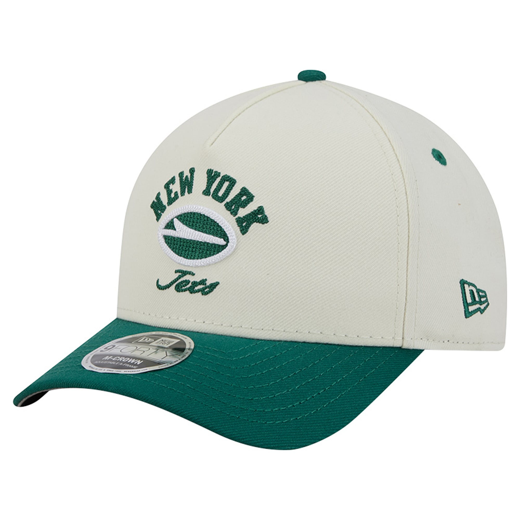 Men's New Era Cream/Green New York Jets Arch 9FORTY A-Frame M-Crown Adjustable Hat