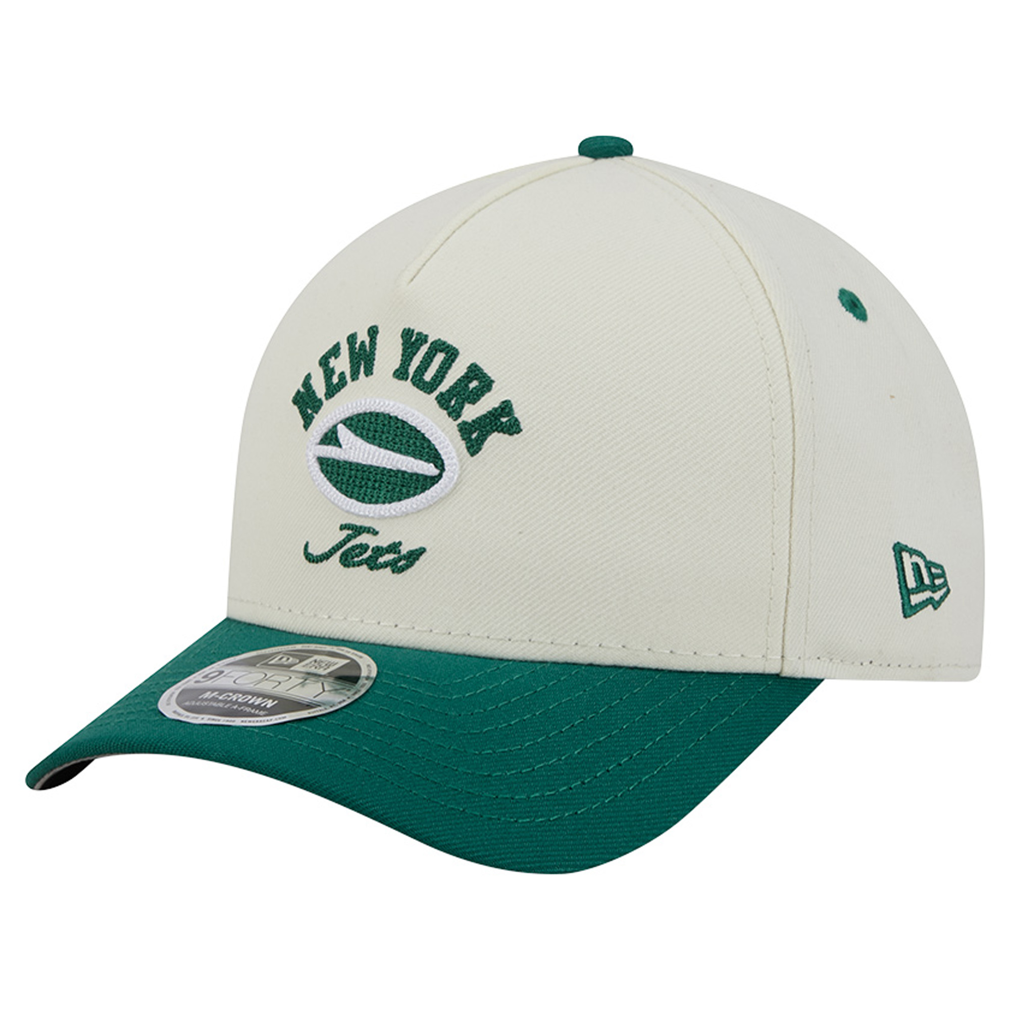 Men's New Era Cream/Green New York Jets Arch 9FORTY A-Frame M-Crown Adjustable Hat