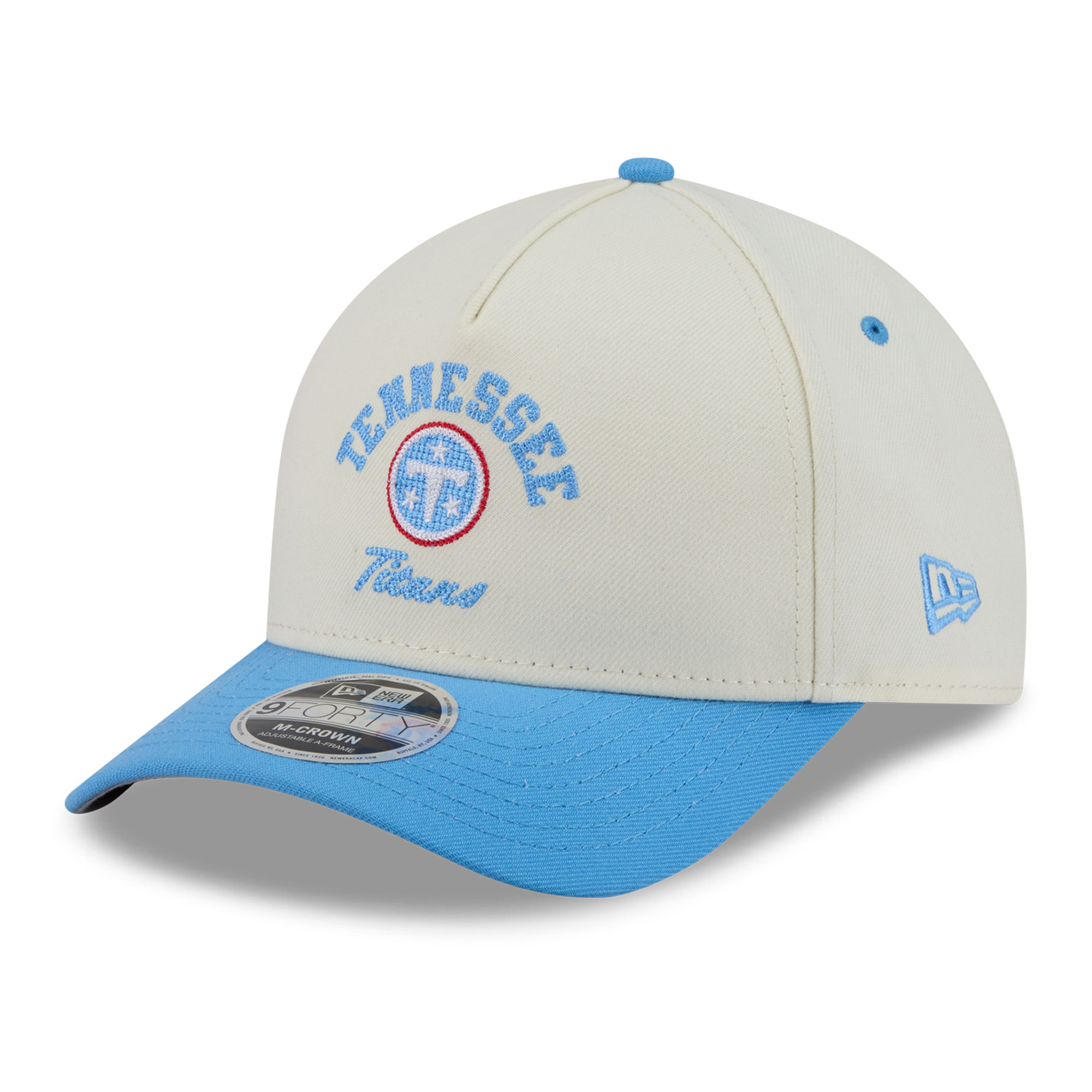 Men's New Era Cream/Light Blue Tennessee Titans Arch 9FORTY A-Frame M-Crown Adjustable Hat