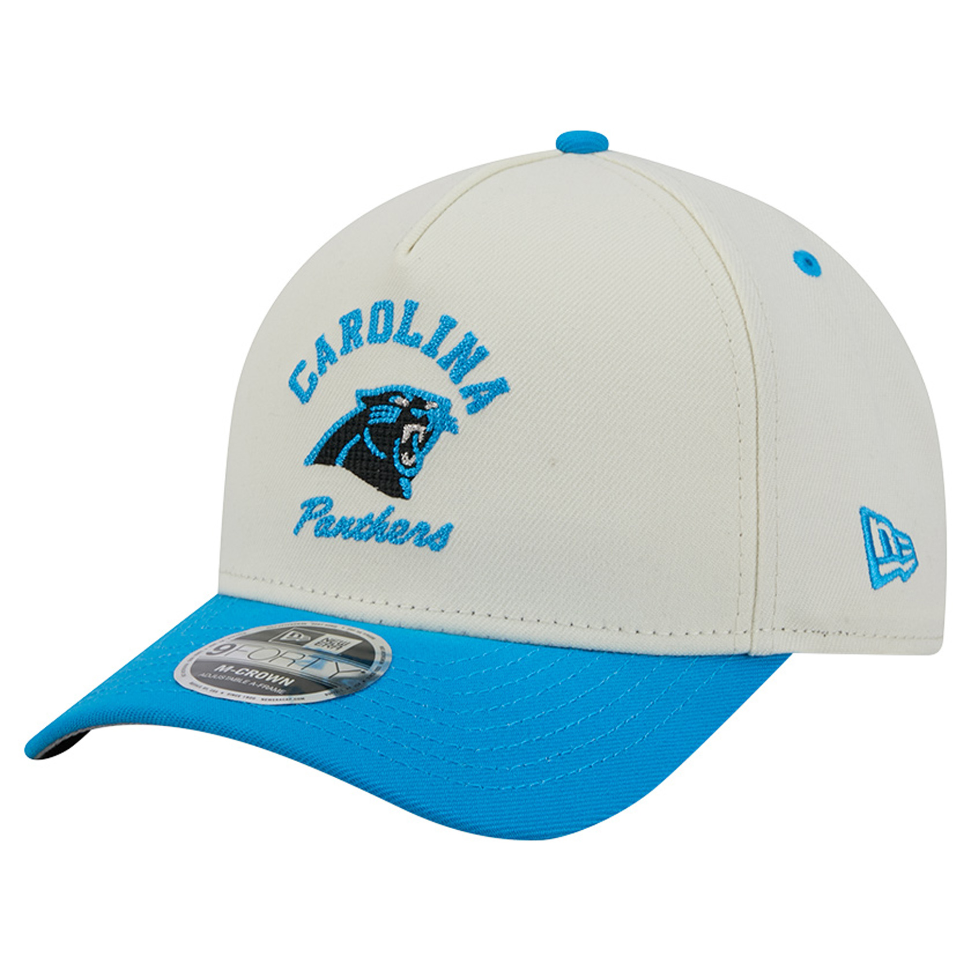 Men's New Era Cream/Blue Carolina Panthers Arch 9FORTY A-Frame M-Crown Adjustable Hat