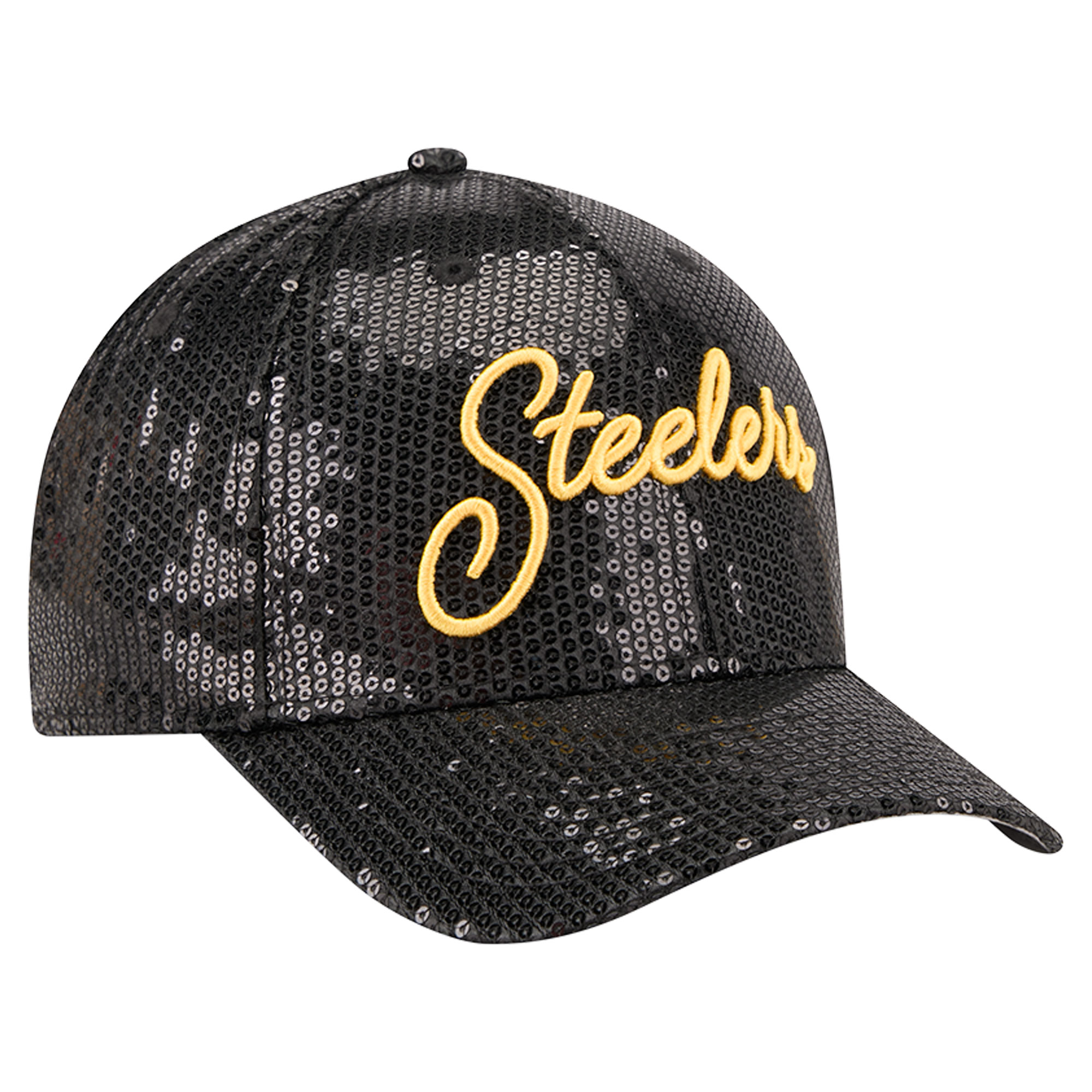 Women's New Era Black Pittsburgh Steelers Sequin Script 9FORTY Adjustable Hat