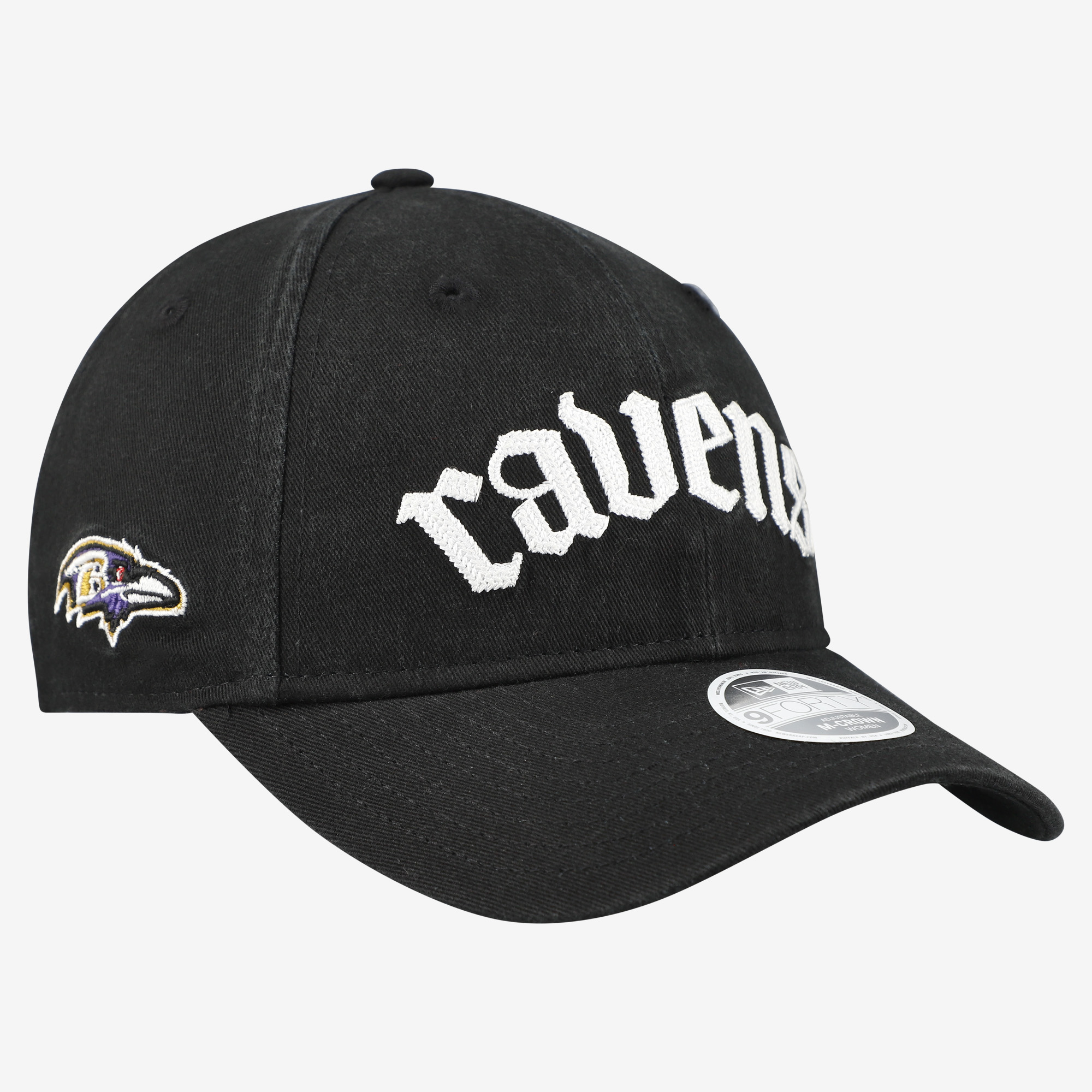 Women’s New Era Black Baltimore Ravens Gothic Font 9FORTY M-Crown Adjustable Hat Women’s New Era Black Baltimore Ravens Gothic Font 9FORTY M-Crown Adjustable Hat