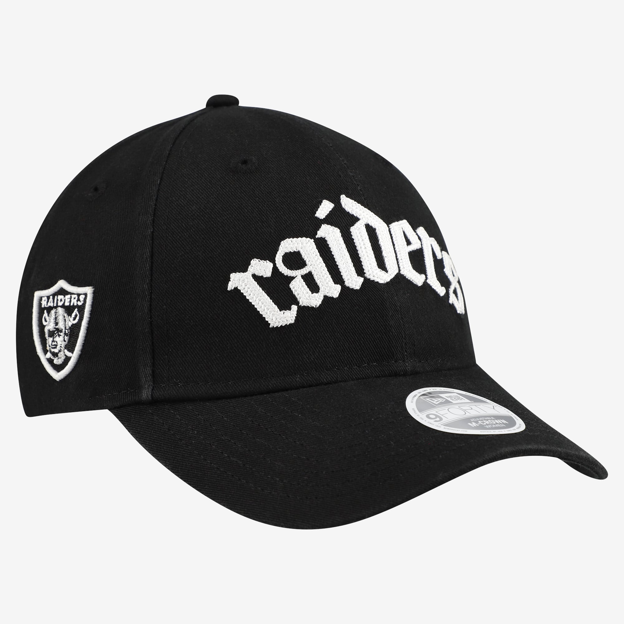 Women's New Era Black Las Vegas Raiders Gothic Font 9FORTY M-Crown Adjustable Hat