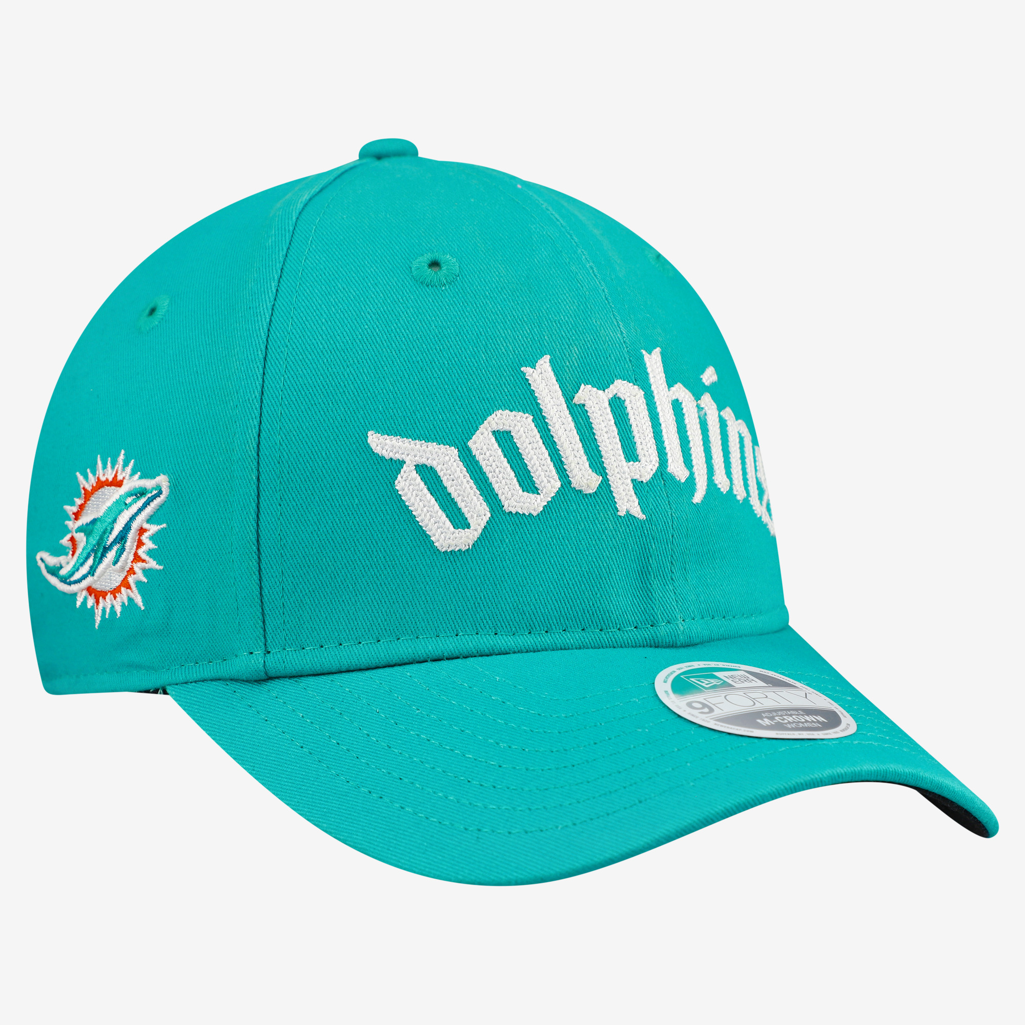 Women's New Era Aqua Miami Dolphins Gothic Font 9FORTY M-Crown Adjustable Hat