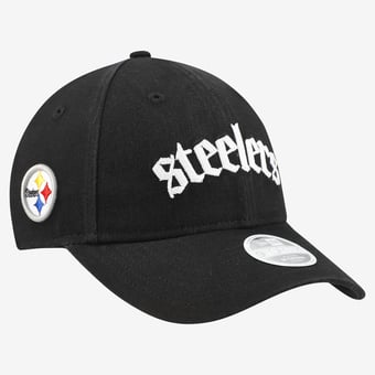 Women's New Era Black Pittsburgh Steelers Gothic Font 9FORTY M-Crown Adjustable Hat
