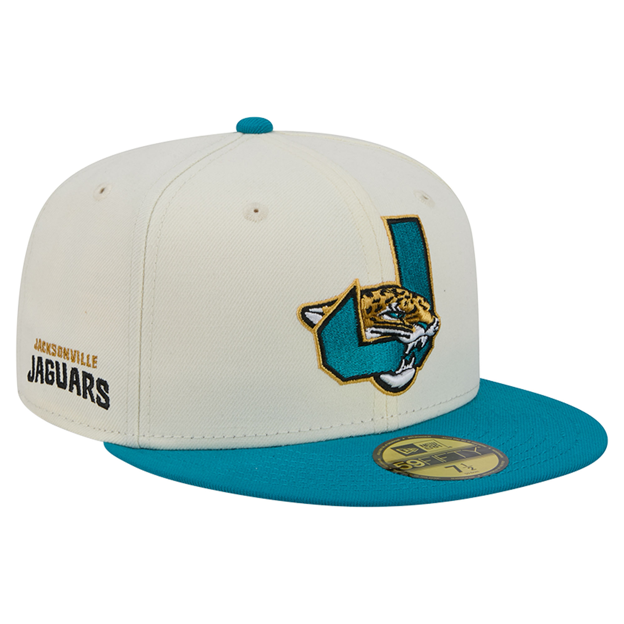Men's New Era Cream/Teal Jacksonville Jaguars Deceptor 59FIFTY Fitted Hat