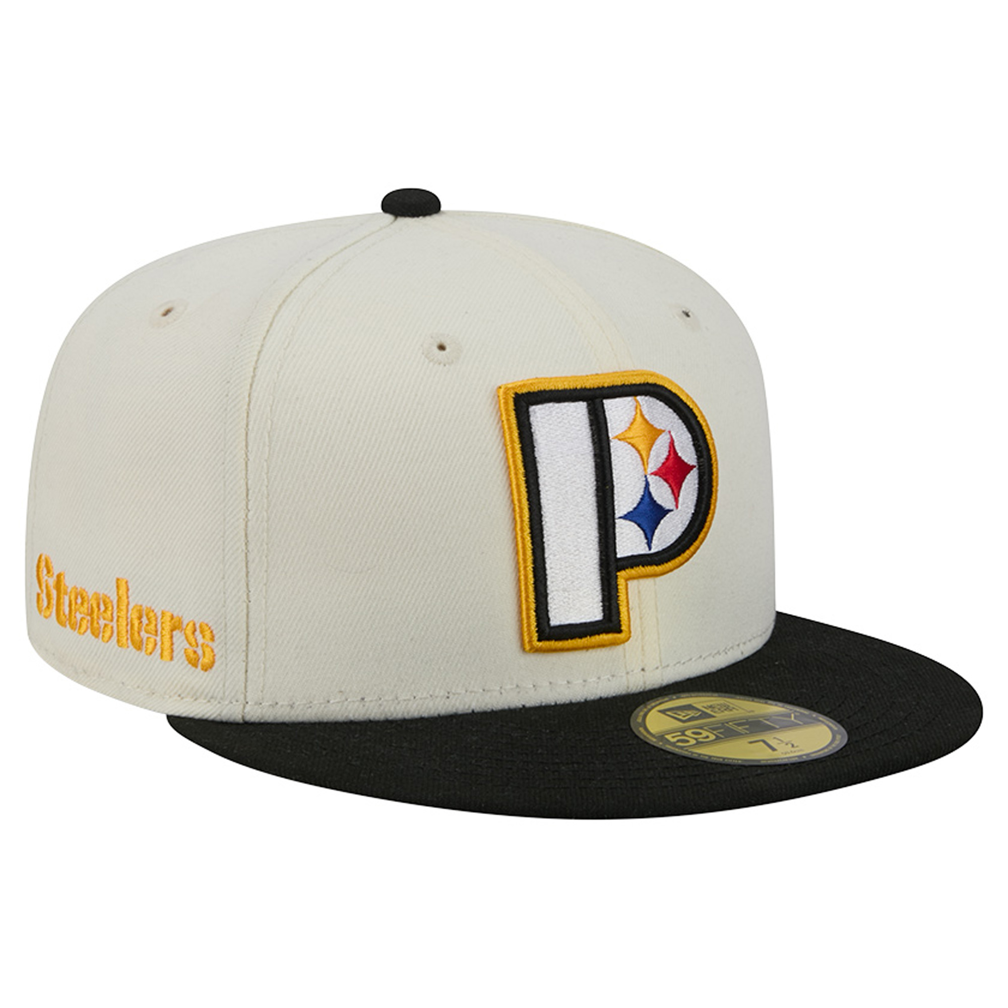 New Era Men's Cream/Black Pittsburgh Steelers Deceptor 59FIFTY Fitted Hat - Cream, Black