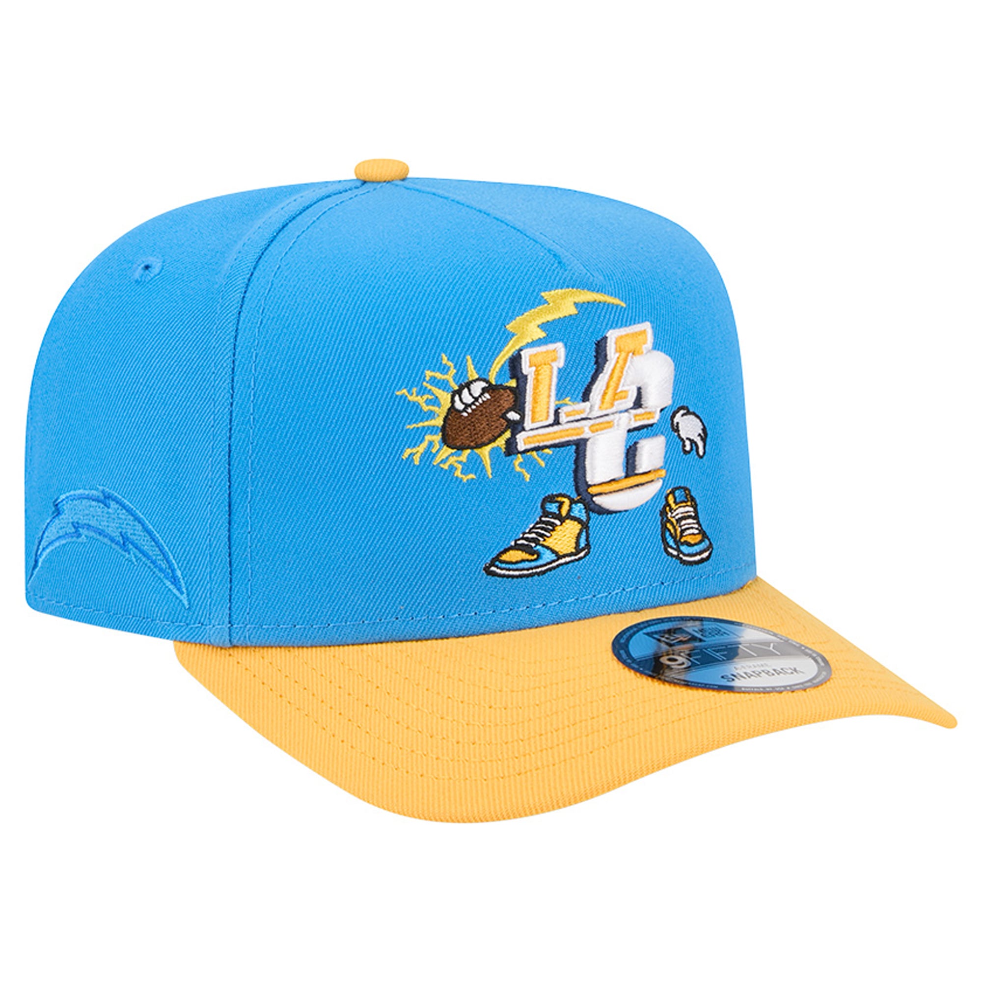 Men's New Era Powder Blue/Gold Los Angeles Chargers Cartoon A-Frame 9FIFTY Snapback