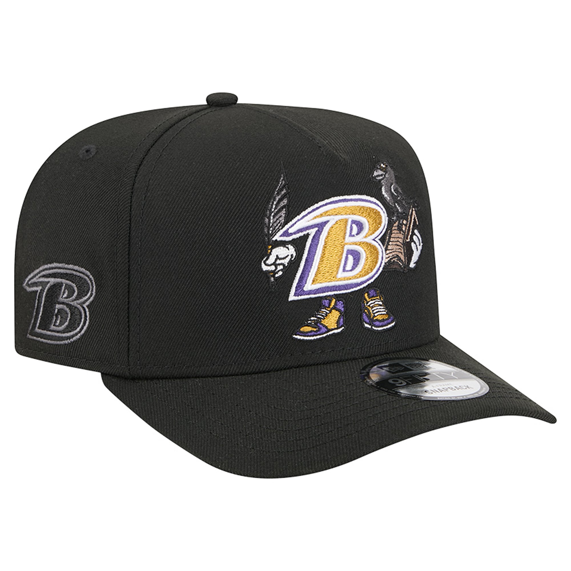 Men's New Era Black Baltimore Ravens Cartoon A-Frame 9FIFTY Snapback