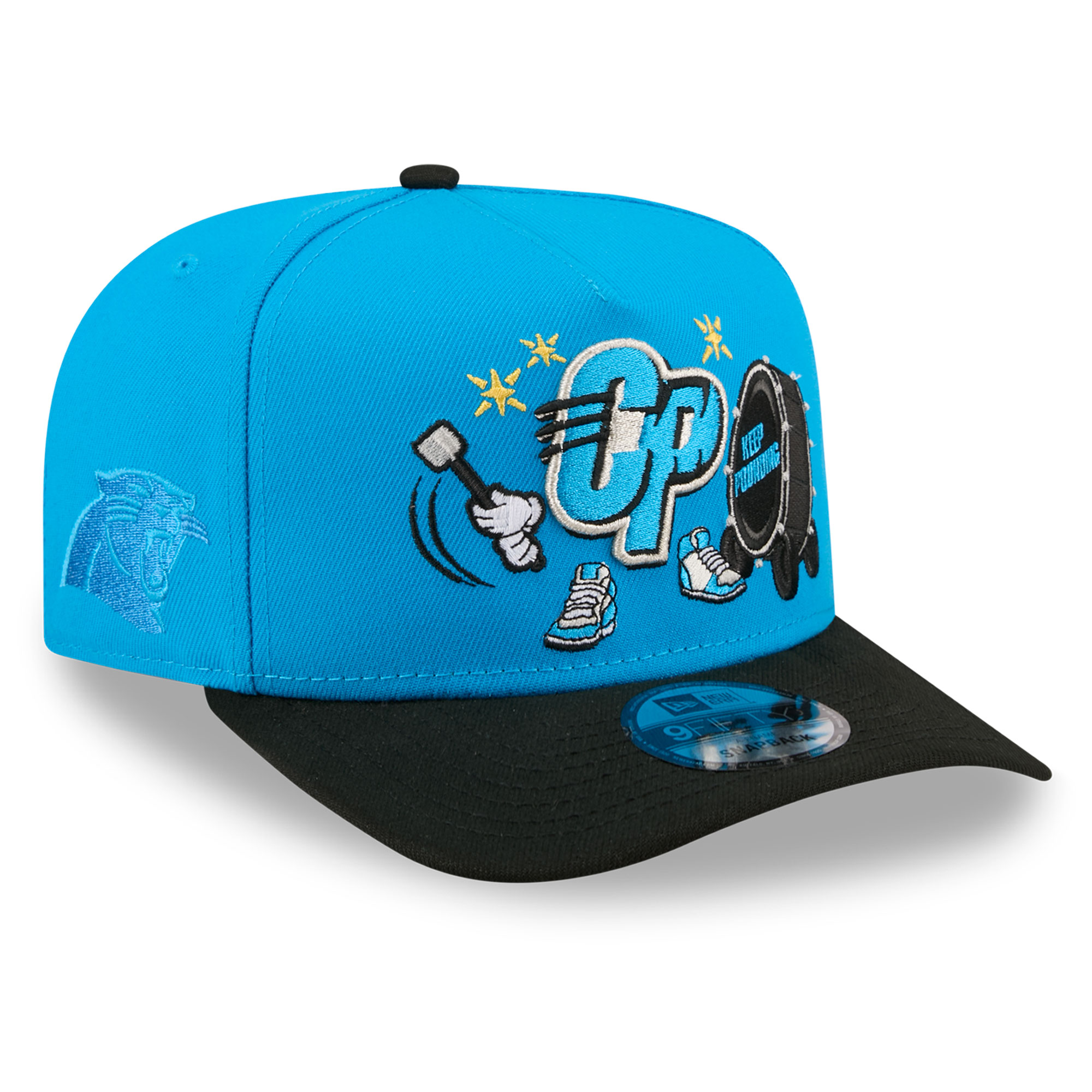 Men's New Era Blue/Black Carolina Panthers Cartoon A-Frame 9FIFTY Snapback Hat